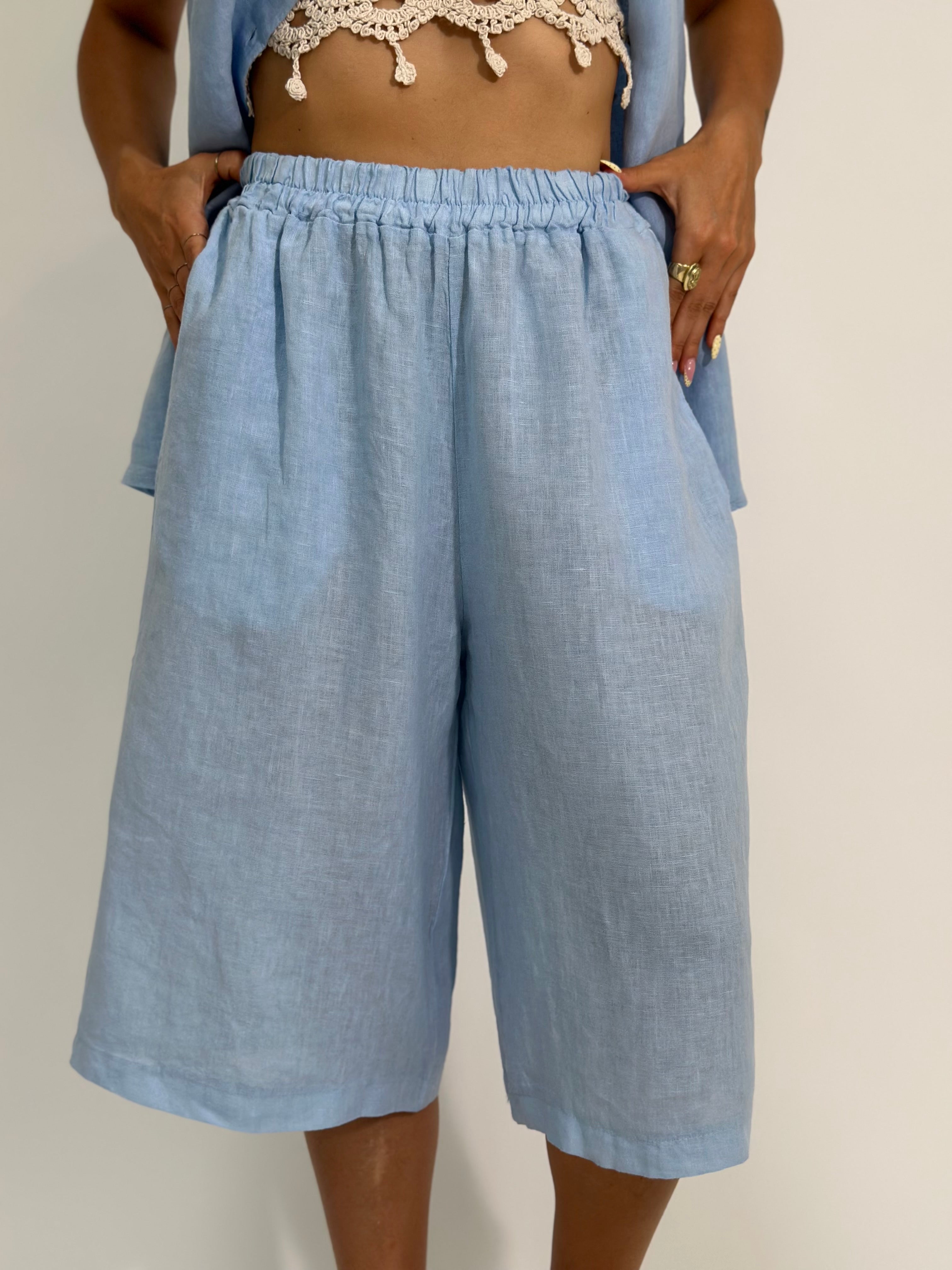 Bermuda maxi lino 7305 AZZURRO