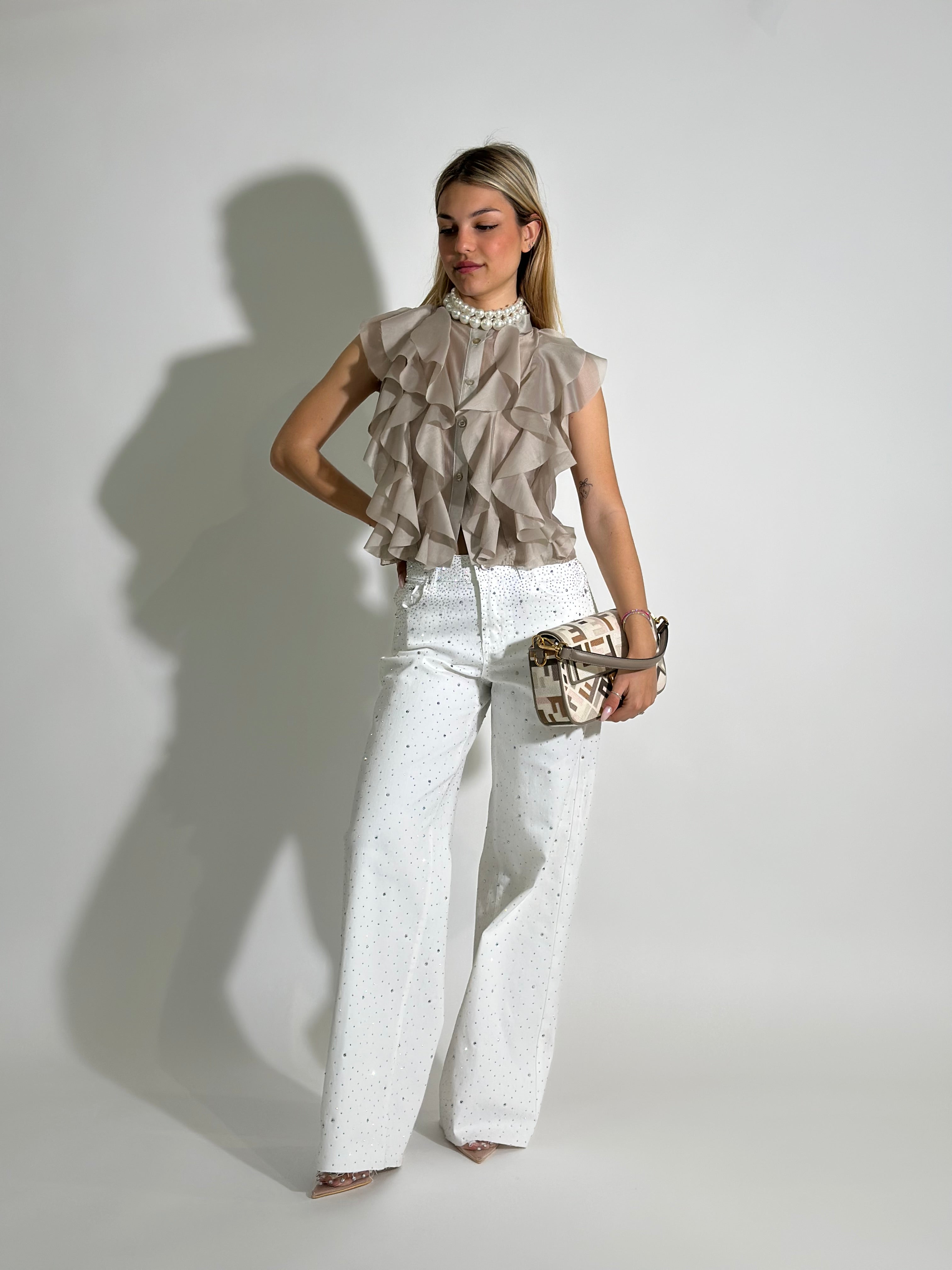 Pantalone micro borchie 21106 BIANCO