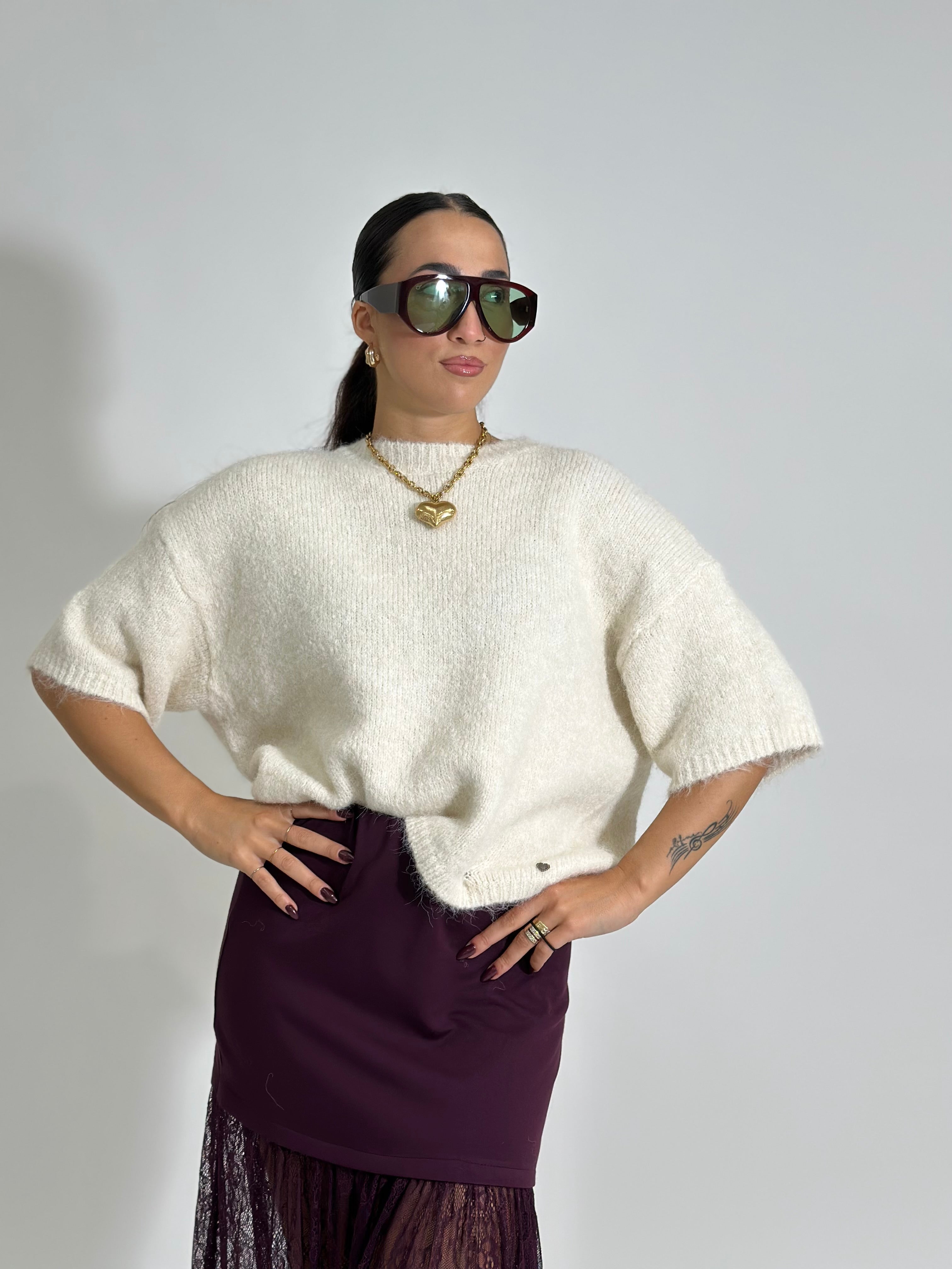 Maglia scatoletta A25179 PANNA