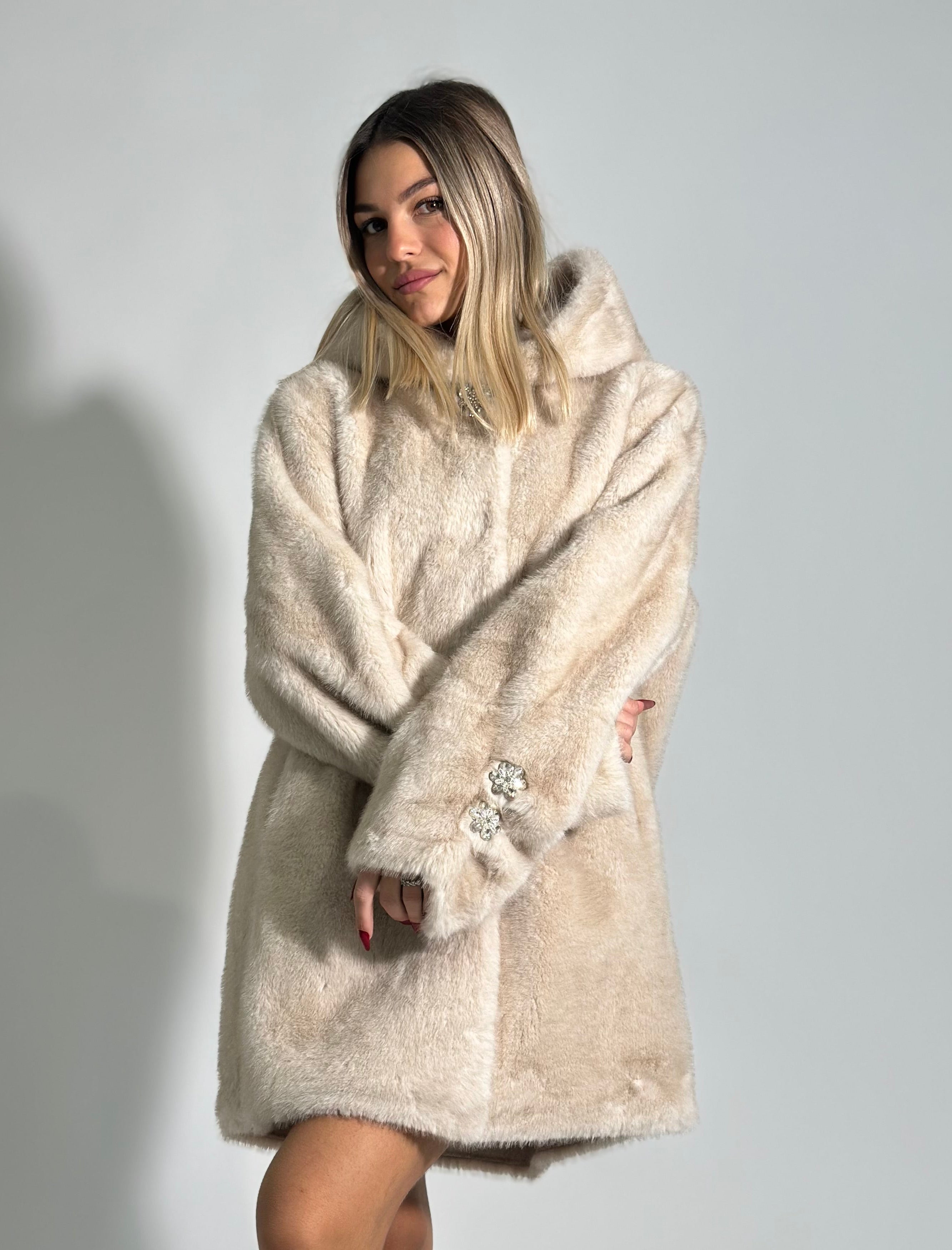 Pelliccia midi bottone gioiello 0263 BEIGE