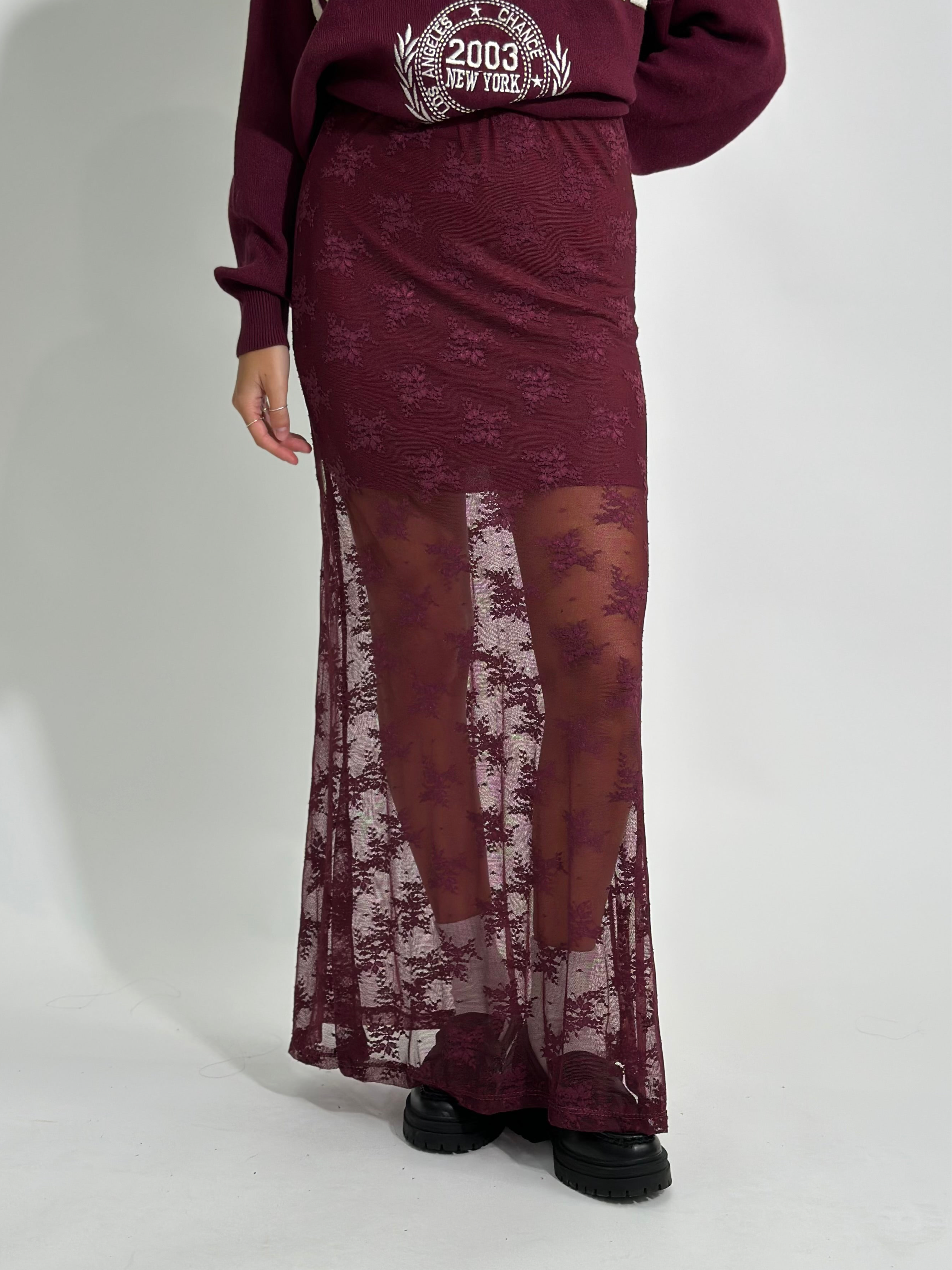 Gonna pizzo L5087 BORDO'