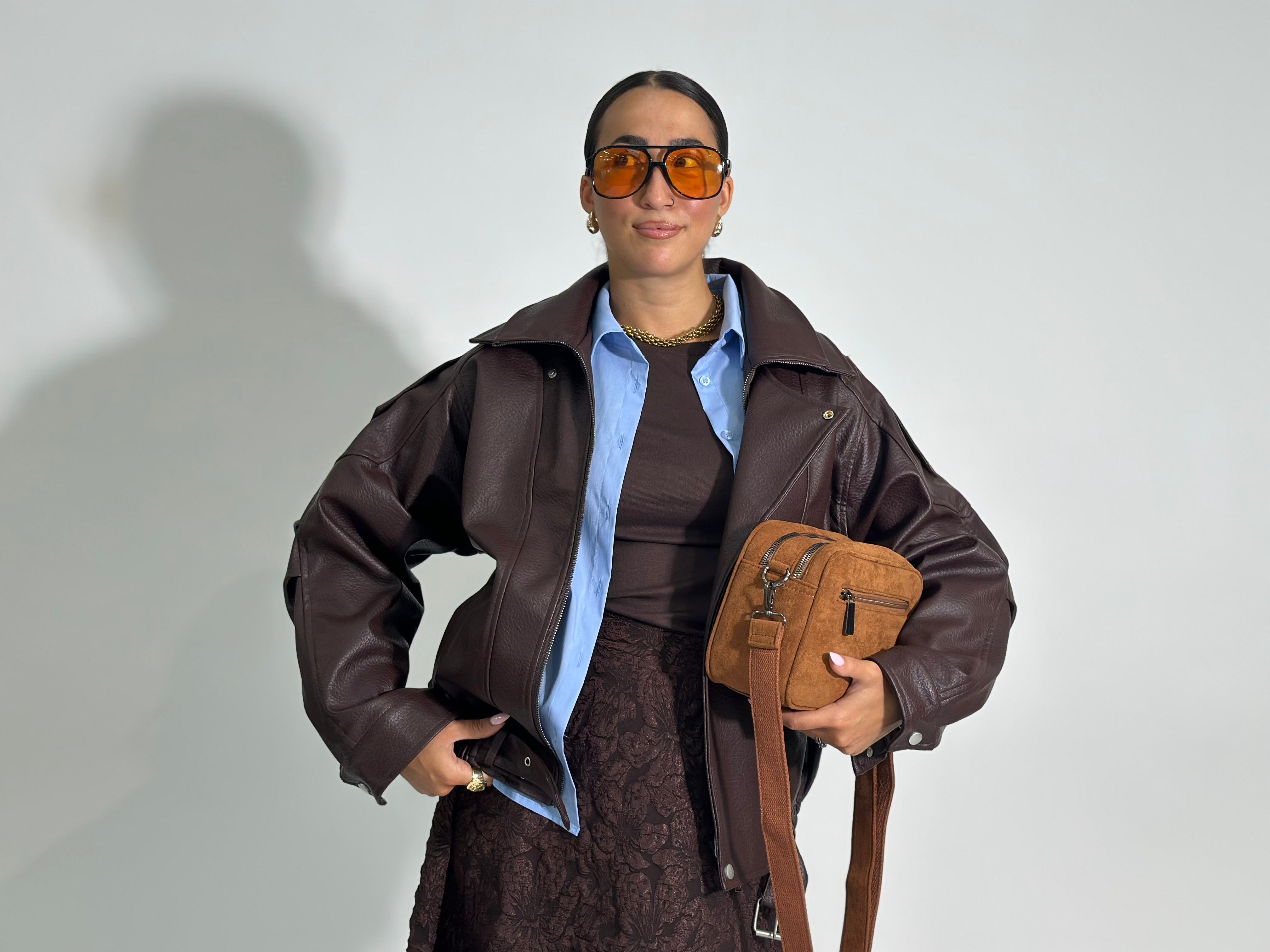 Giacca ecopelle over 8817 CIOCCOLATO