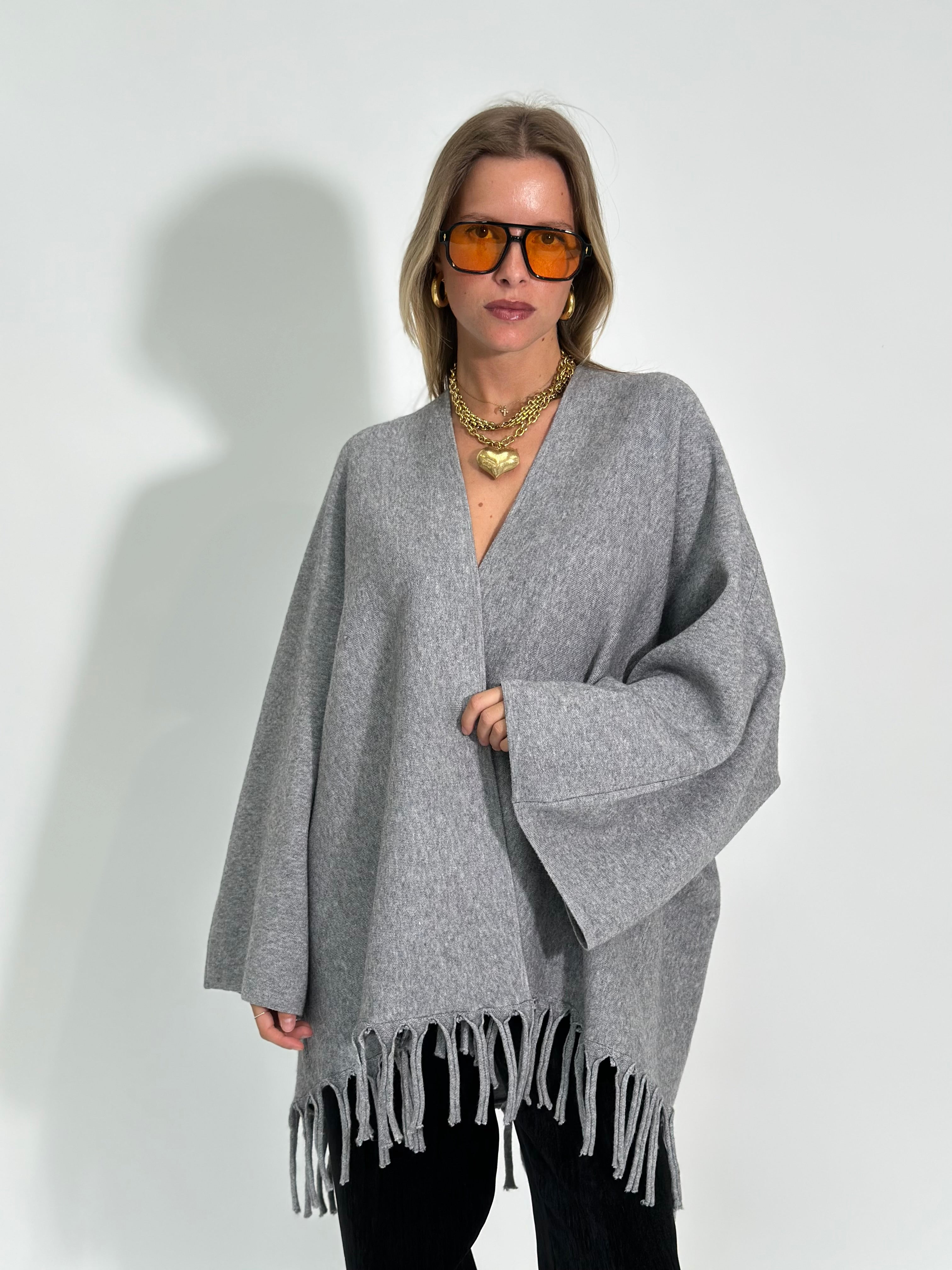 Cardigan frange 28109 GRIGIO