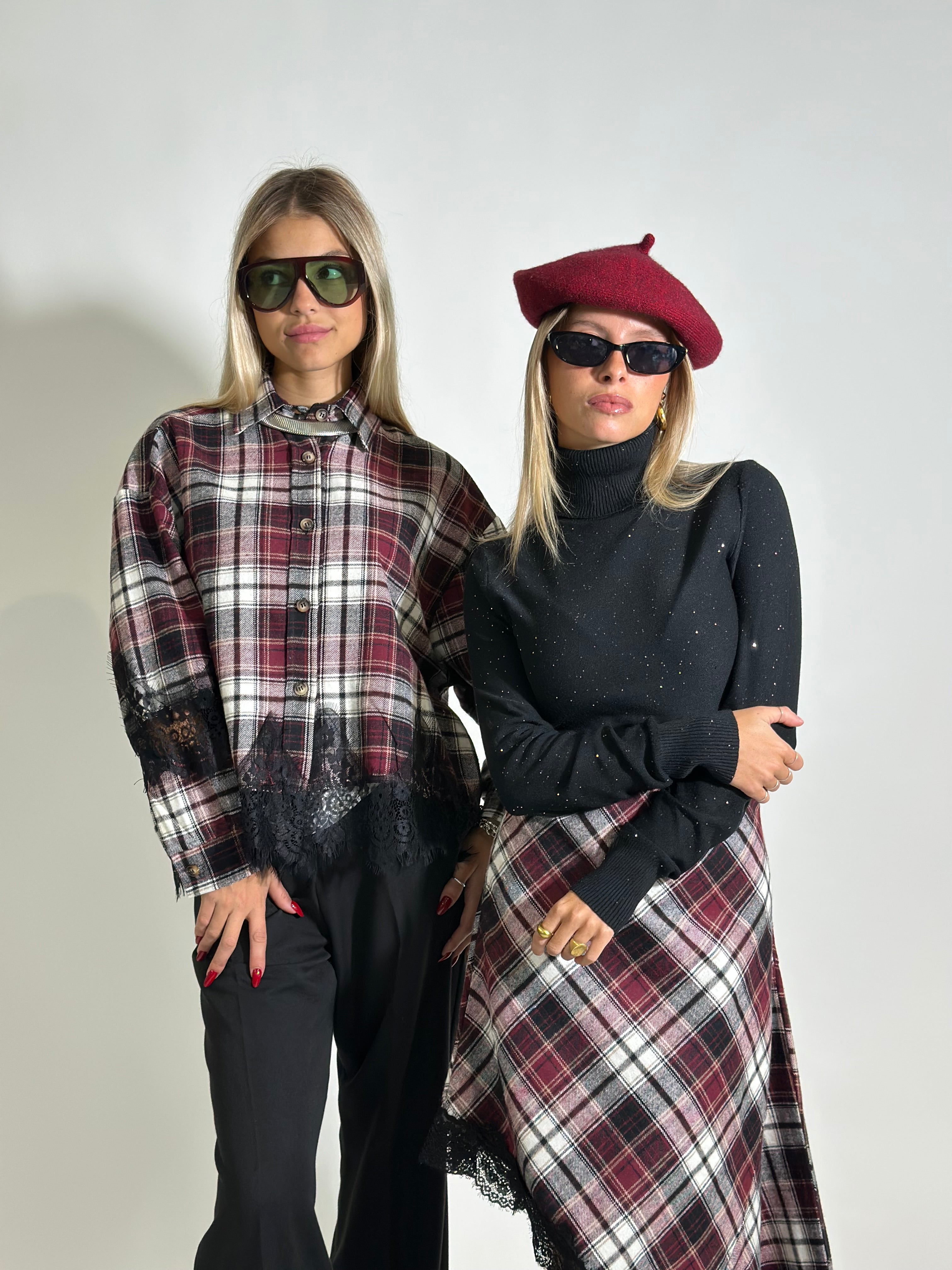 Camicia quadri pizzo 80260 BURGUNDY