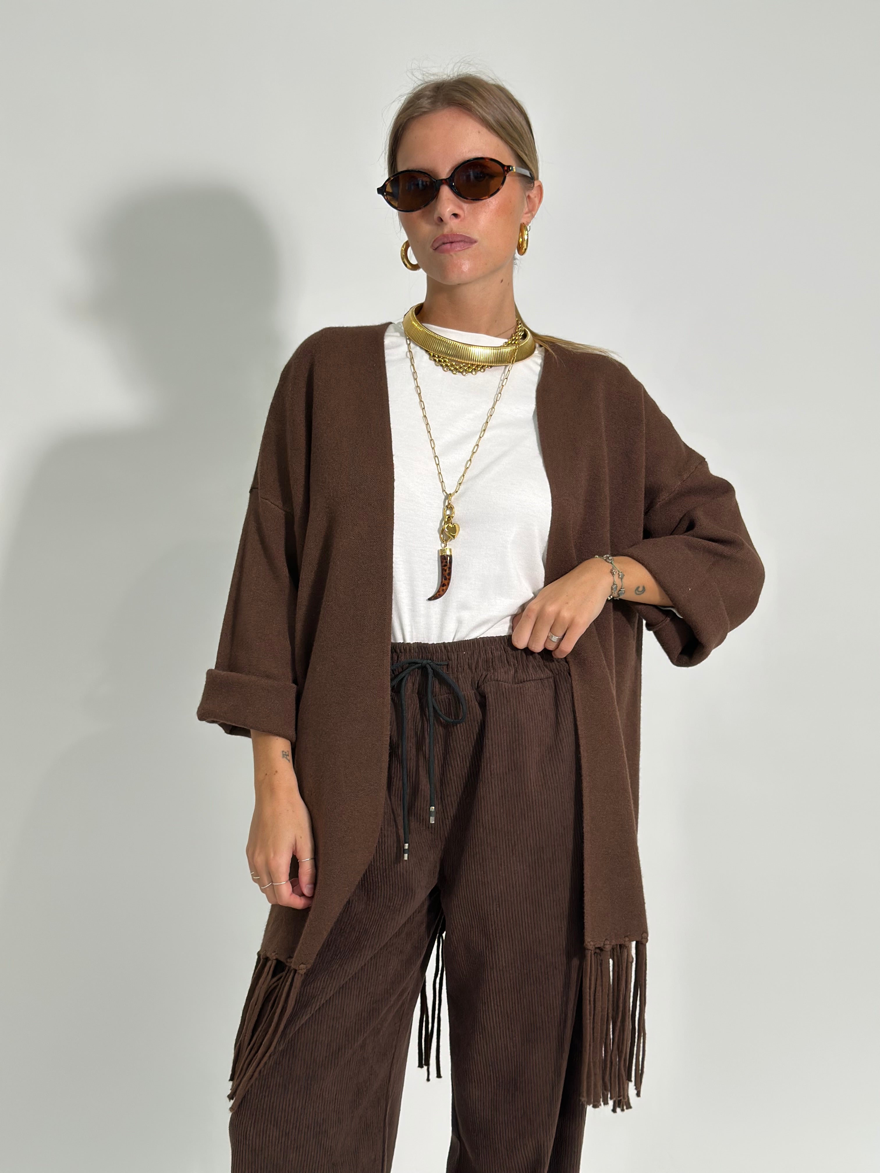 Cardigan frange DL7296 MARRONE