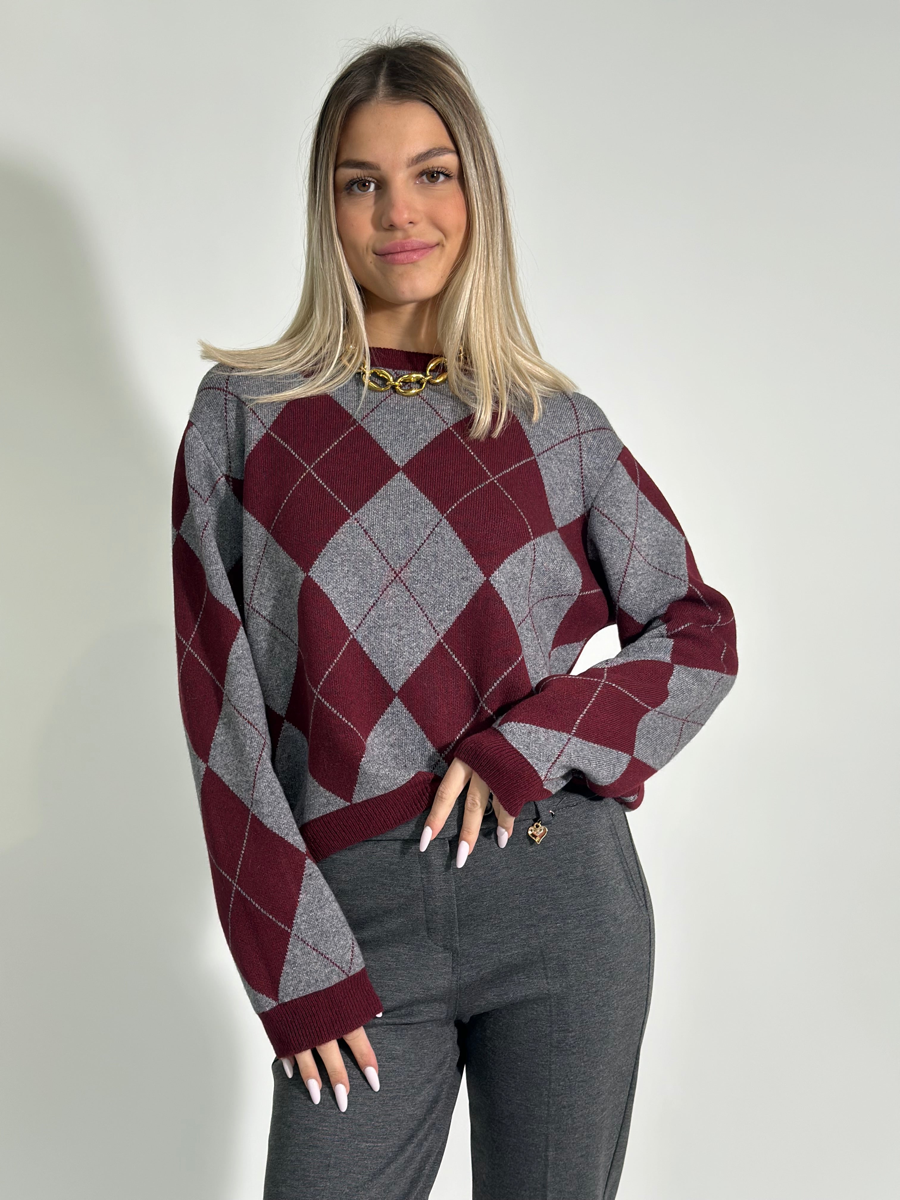 Maglia rombi 25136 BURGUNDY