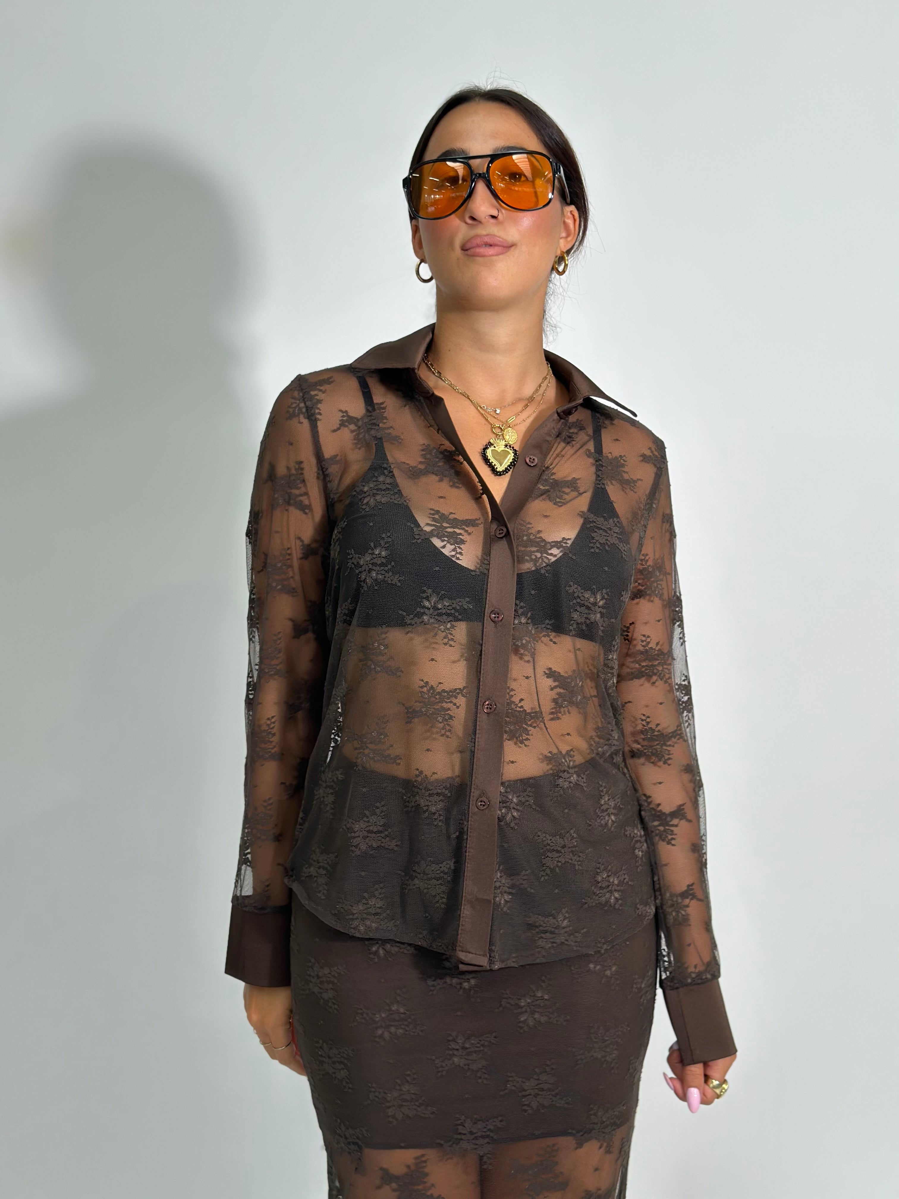 Camicia pizzo L3160 MARRONE