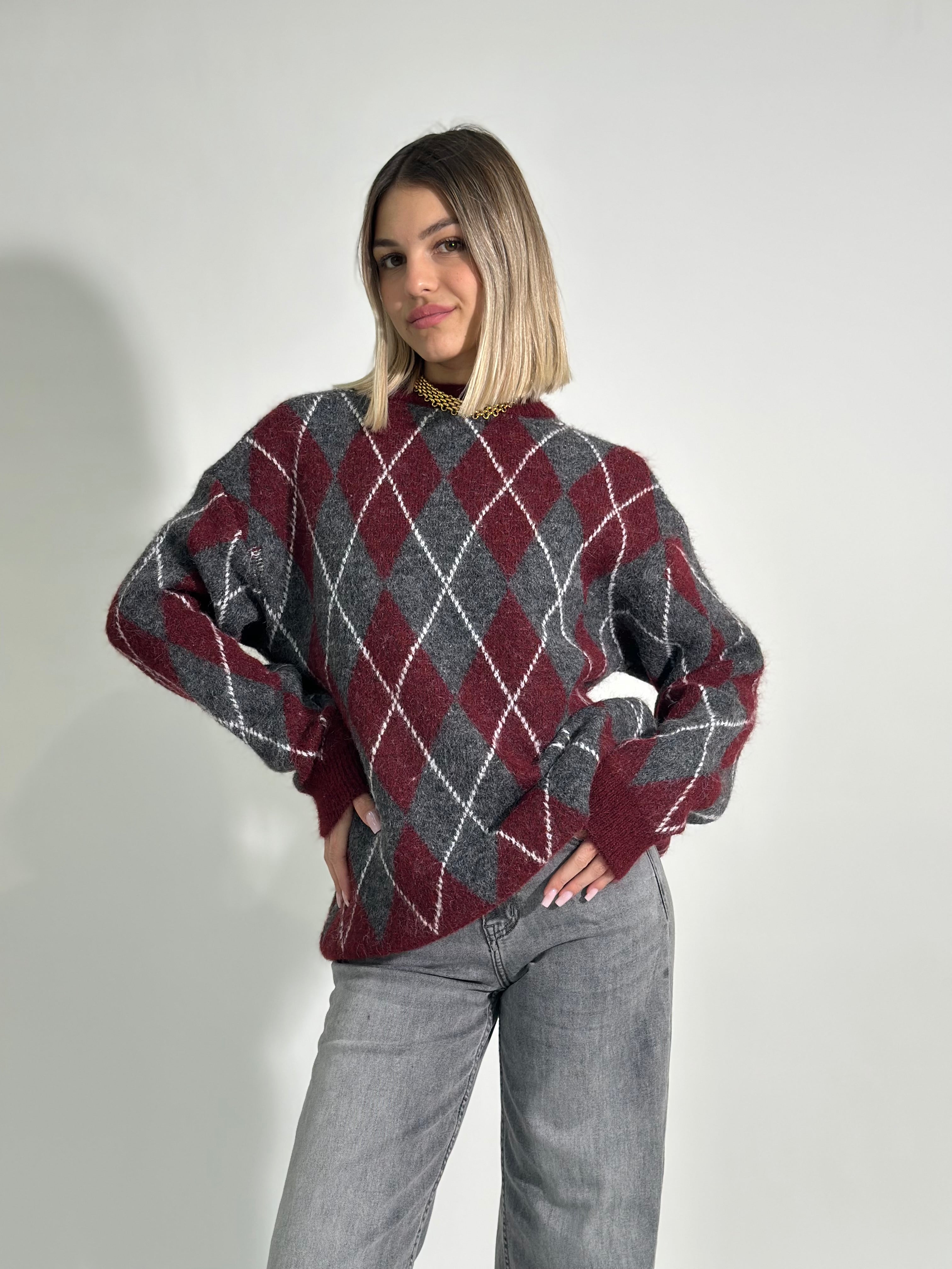 Maglia fluffy rombi 6651 BURGUNDY