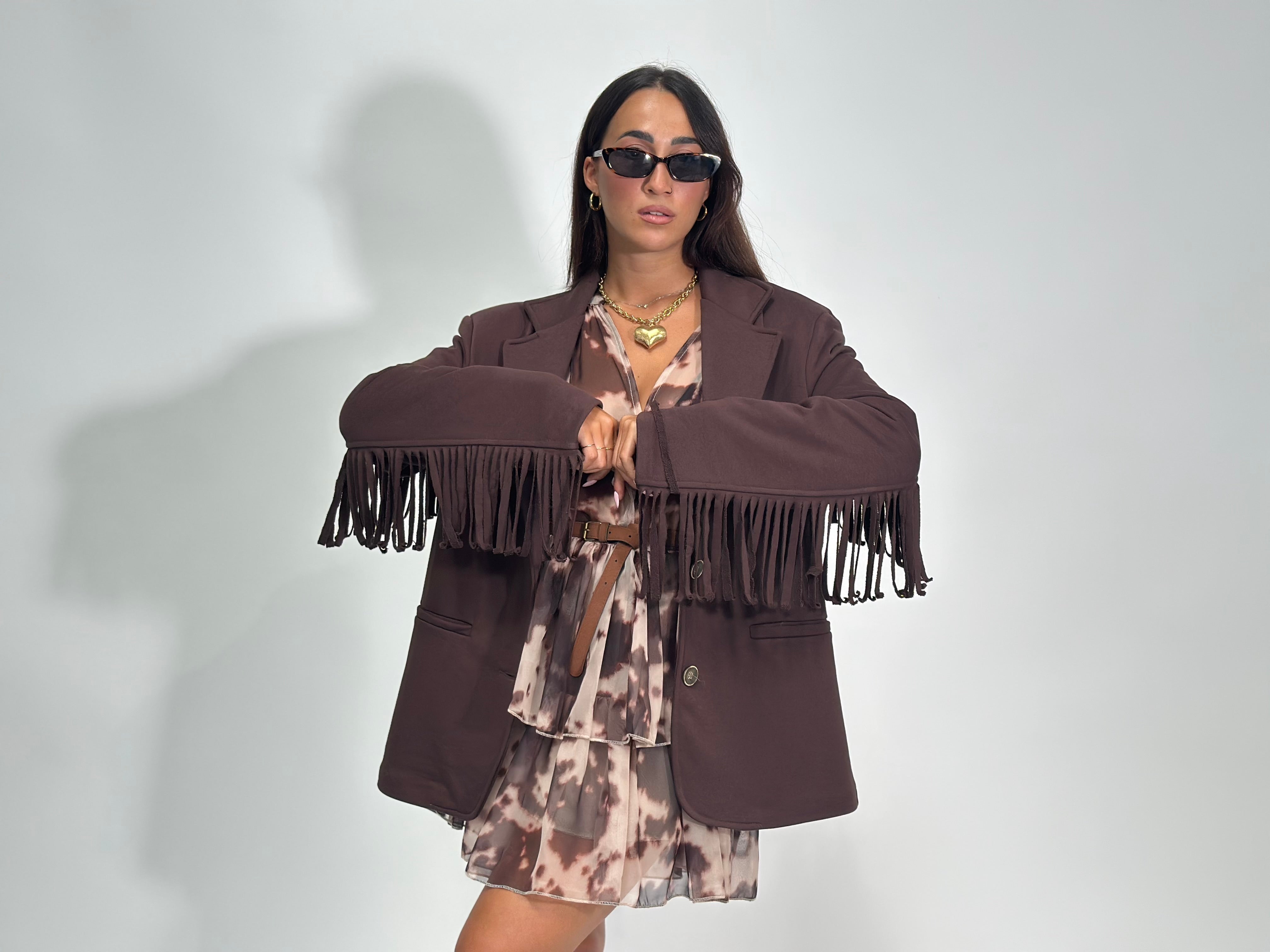 Giacca frange 02841 MARRONE