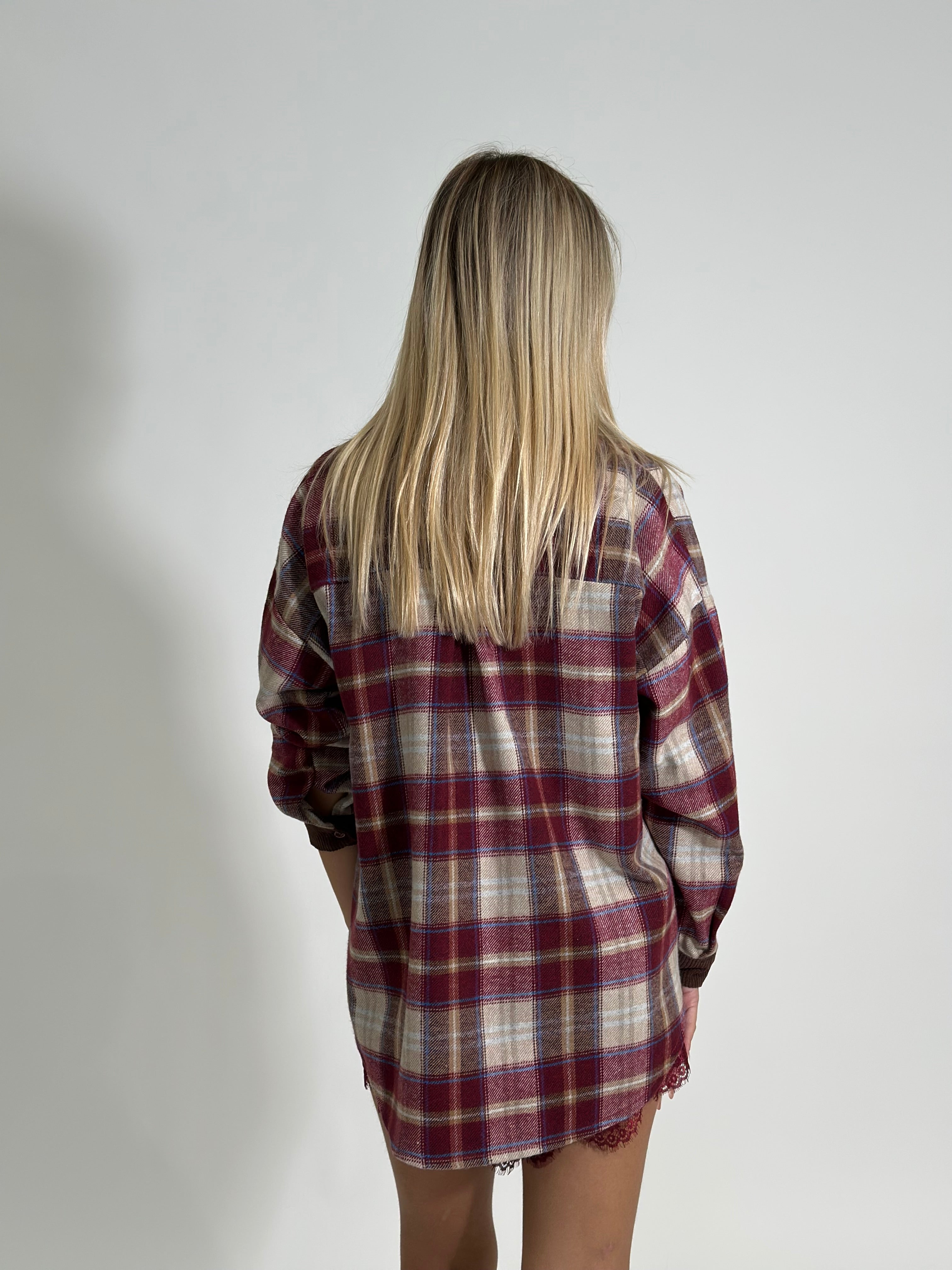 Camicia check velluto 25683 BURGUNDY