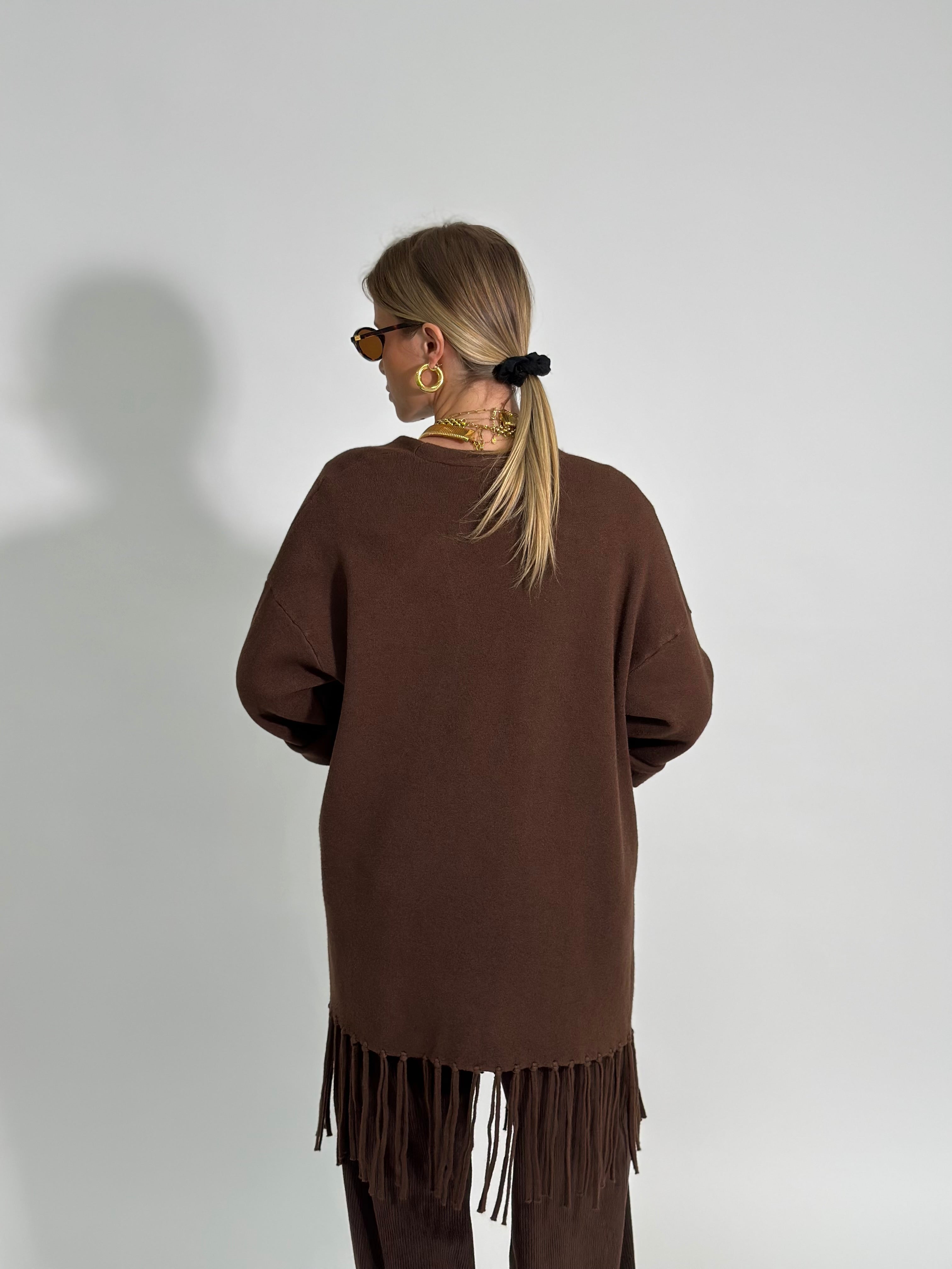Cardigan frange DL7296 MARRONE