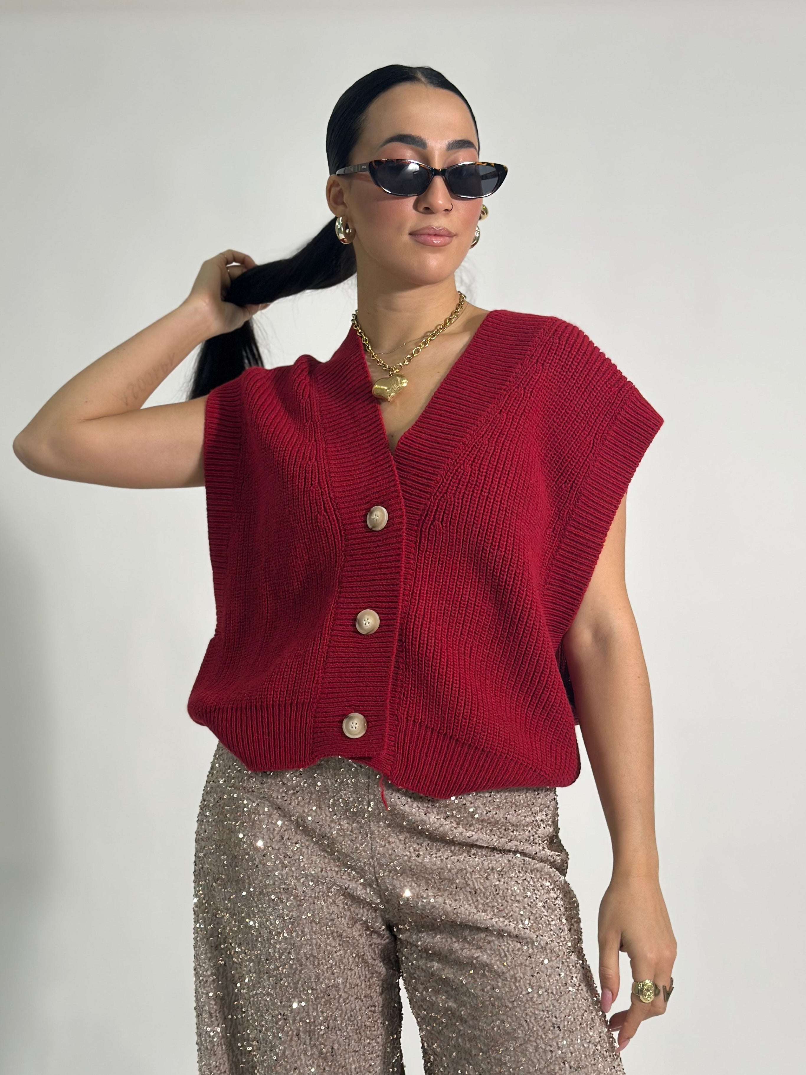 Gilet bottone beige 22138 ROSSO