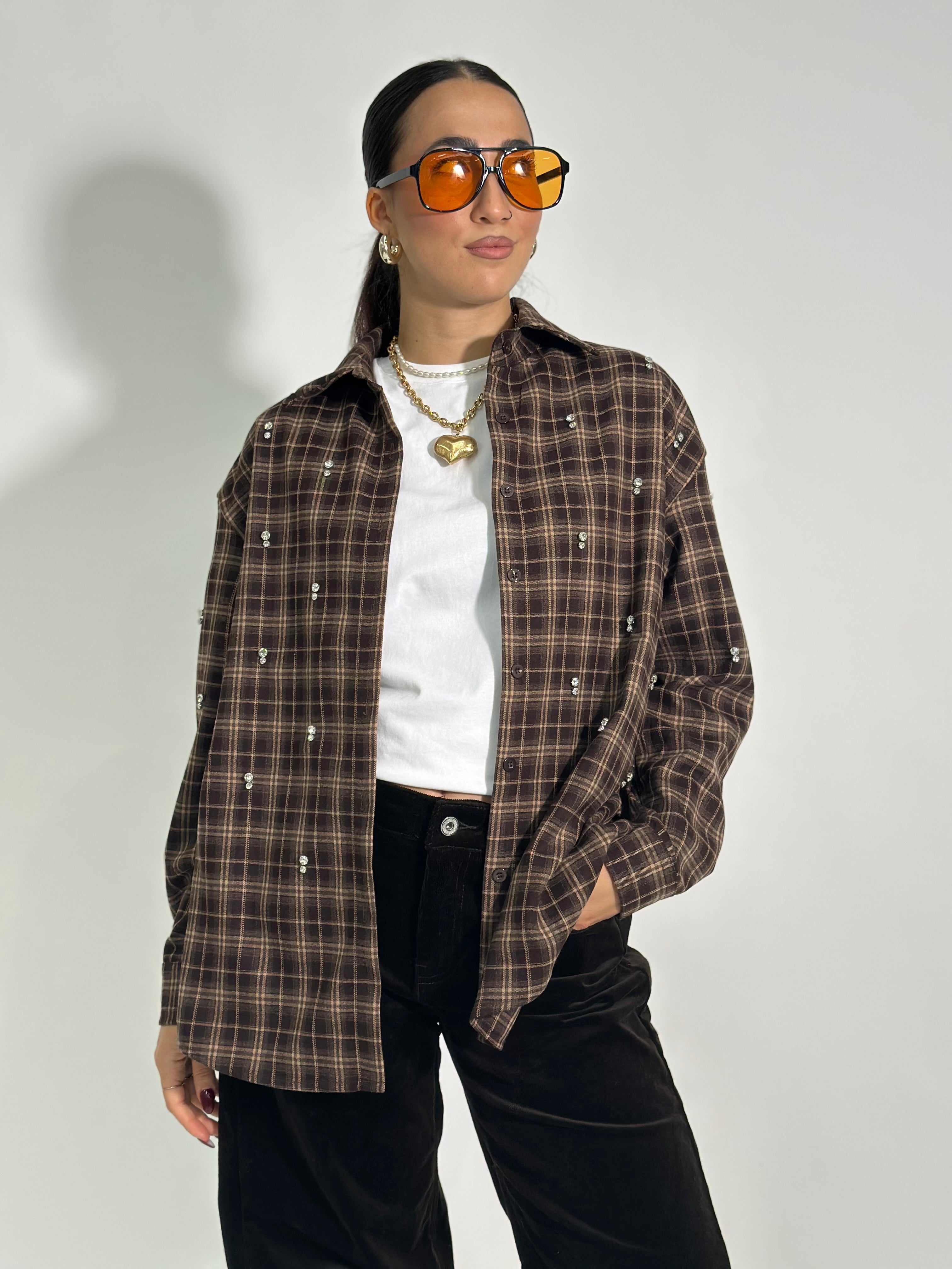 Camicia check cristalli 2538 MORO