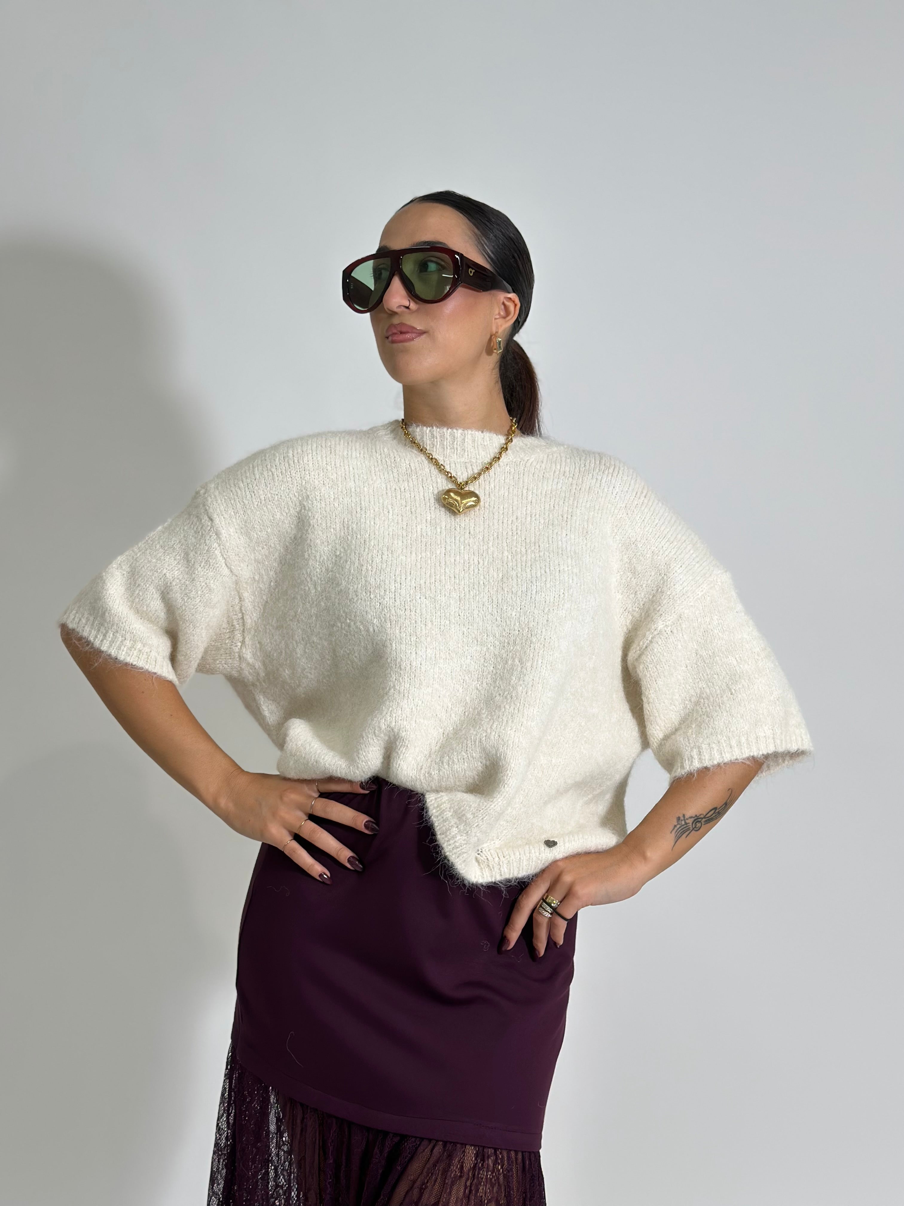 Maglia scatoletta A25179 PANNA