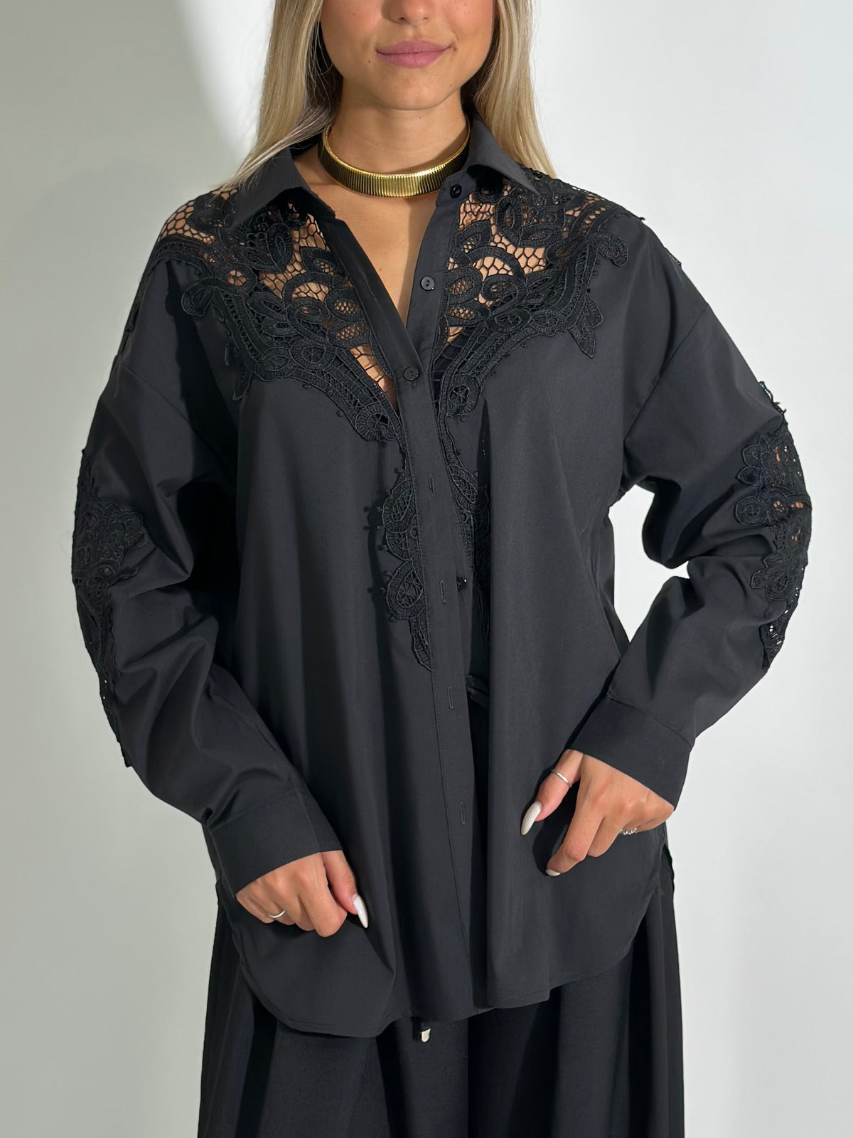 Camicia pizzo H2264 NERO