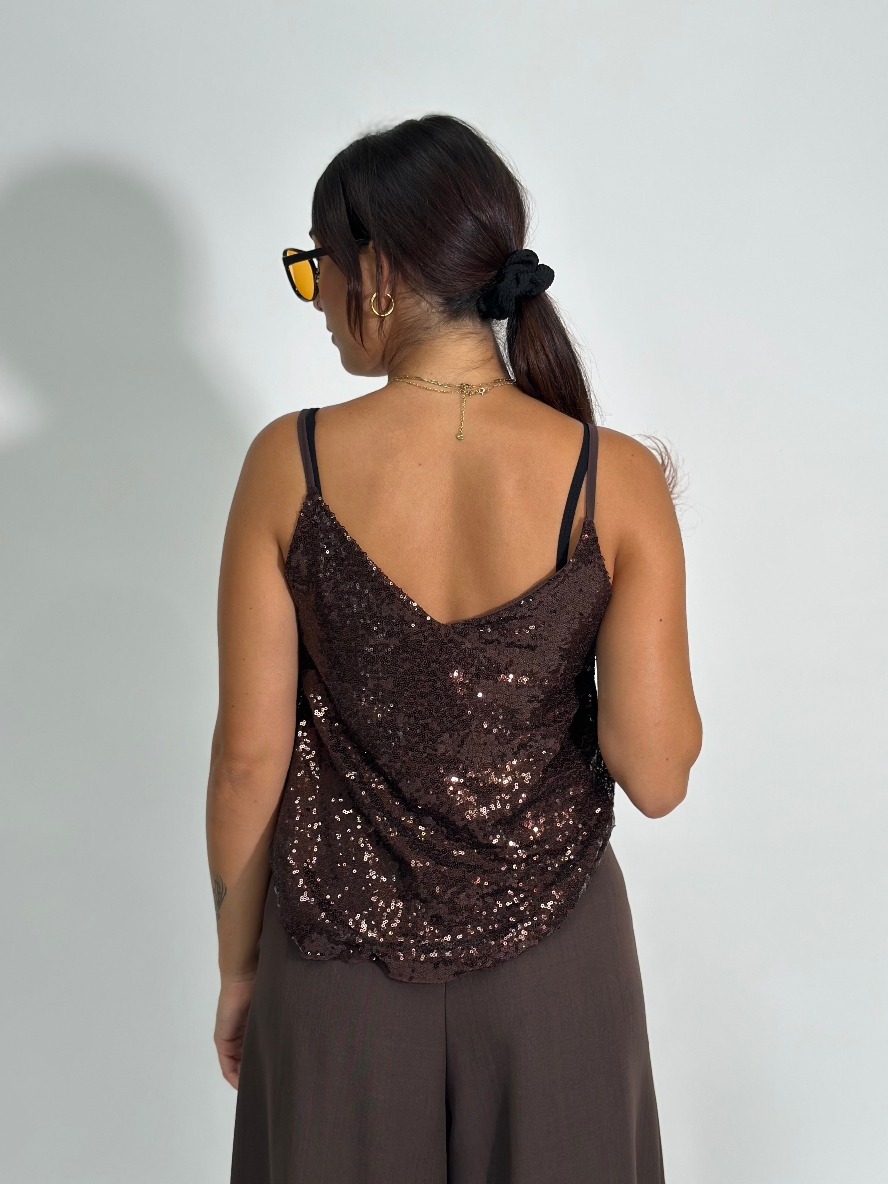 Top paillettes 6695 MARRONE