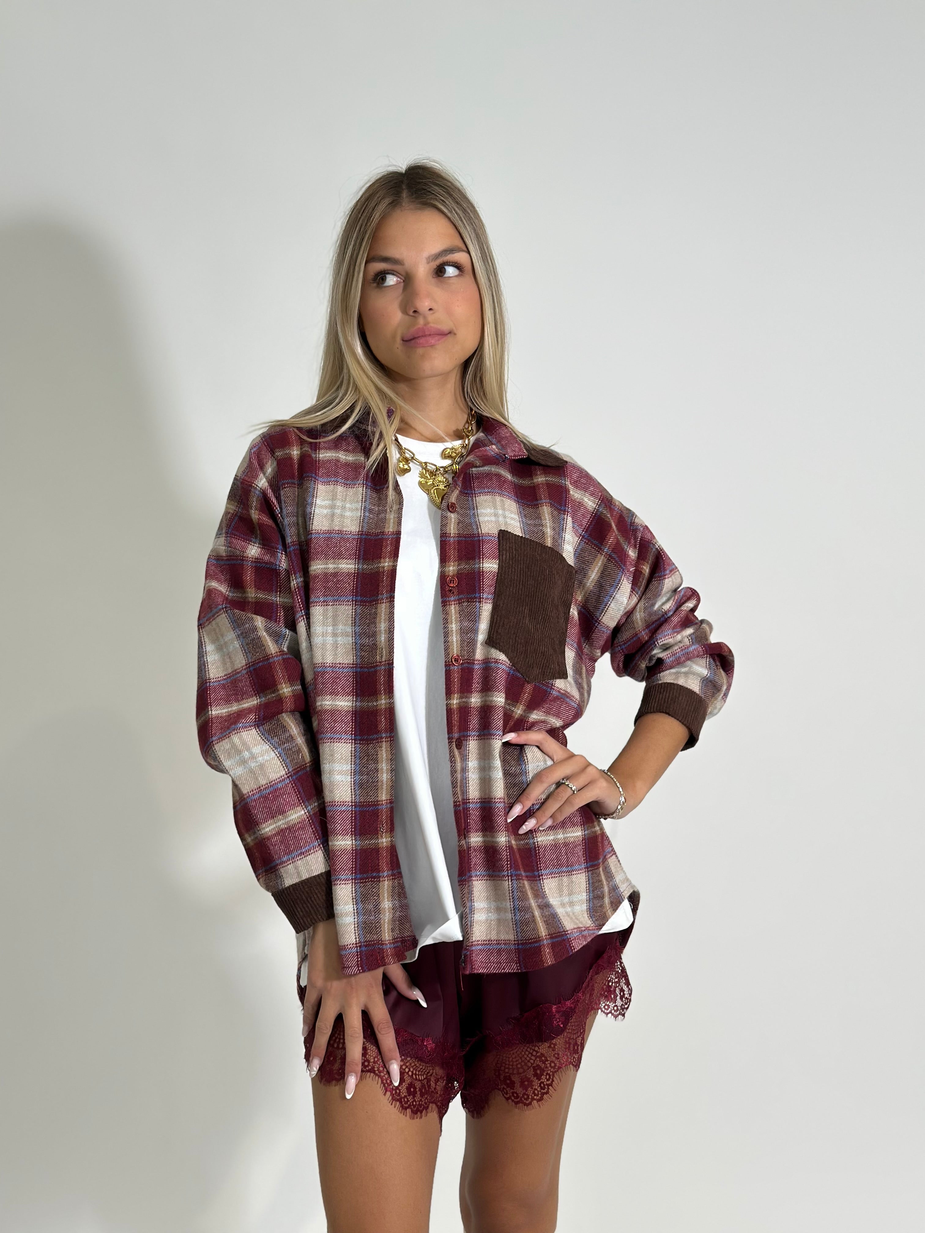 Camicia check velluto 25683 BURGUNDY