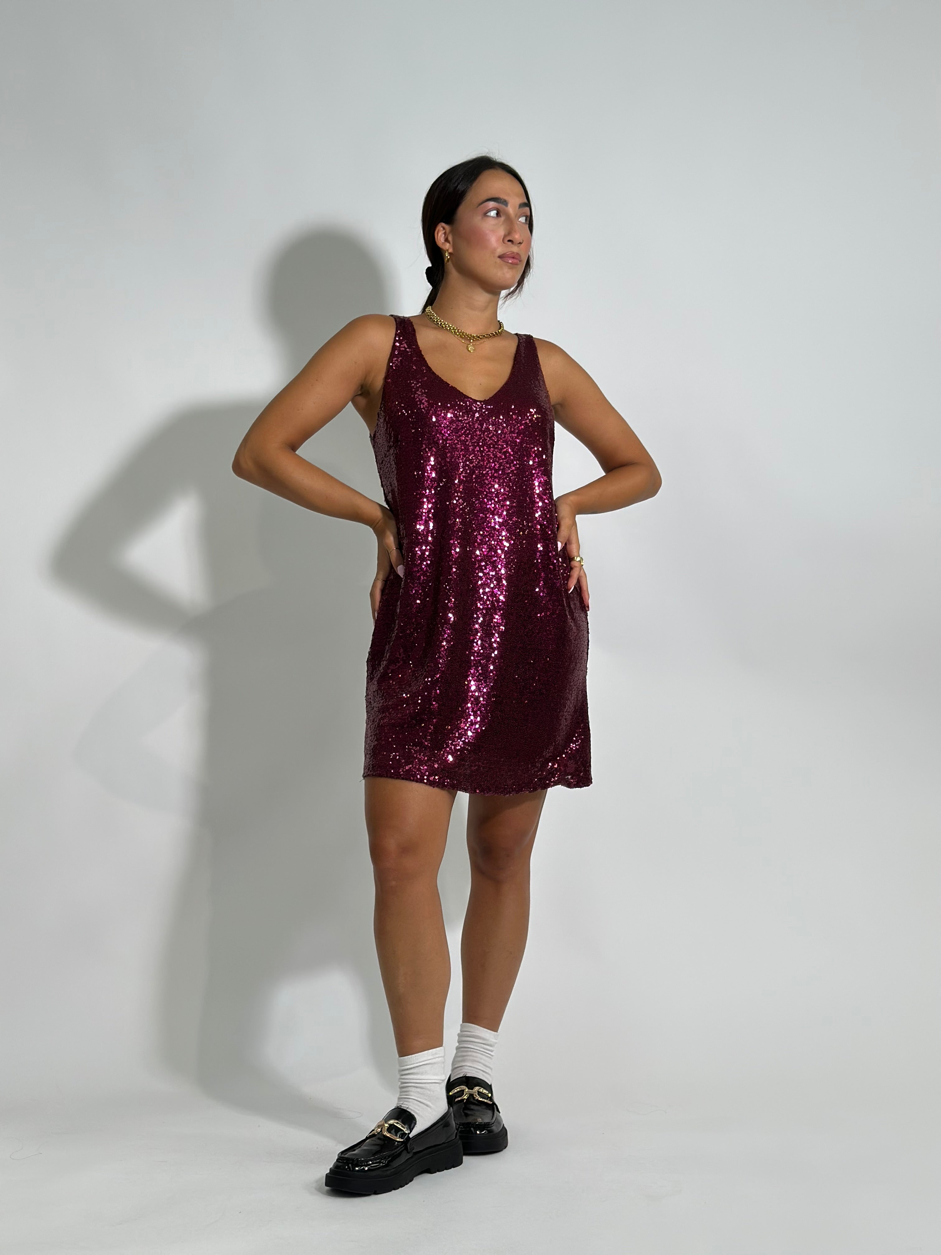 Abito paillettes 15658 BORDO'