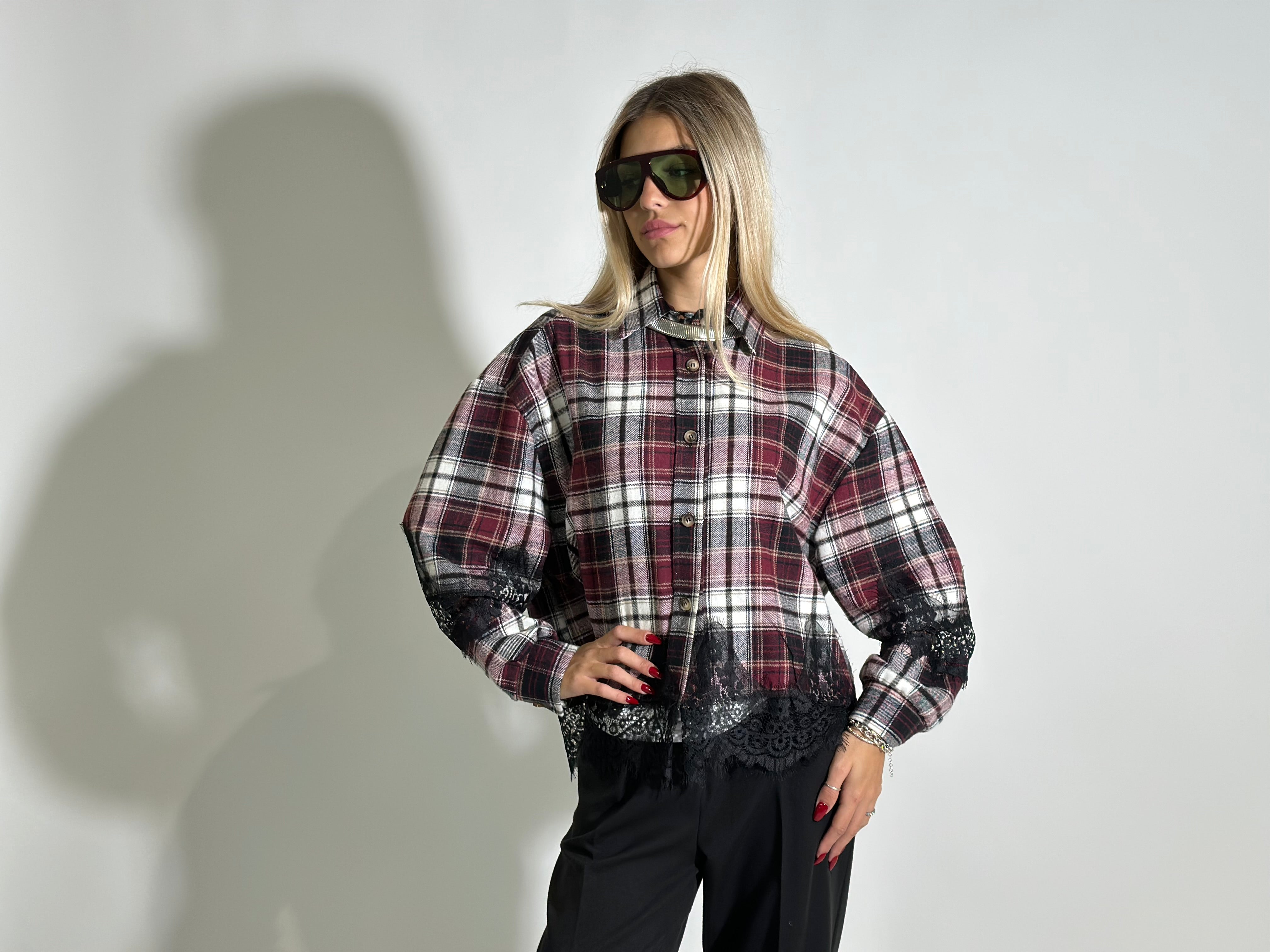 Camicia quadri pizzo 80260 BURGUNDY