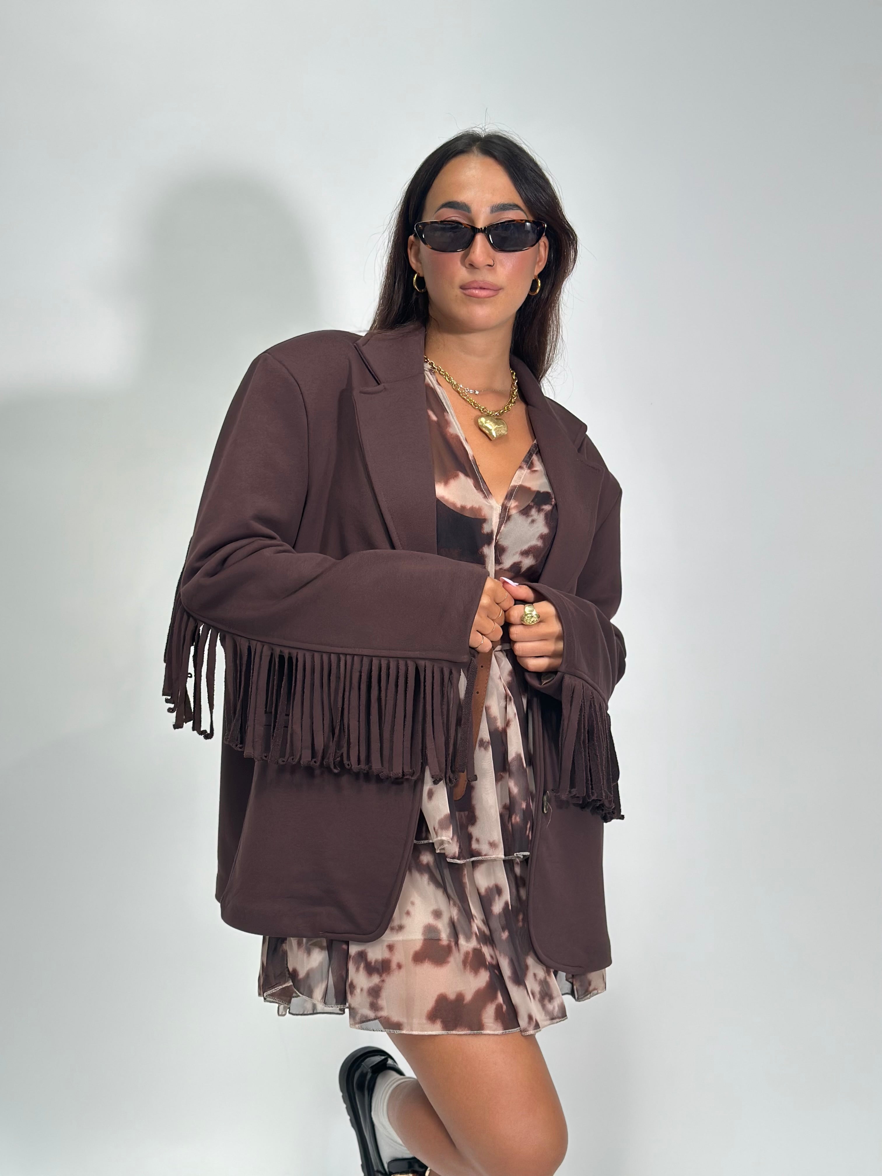 Giacca frange 02841 MARRONE
