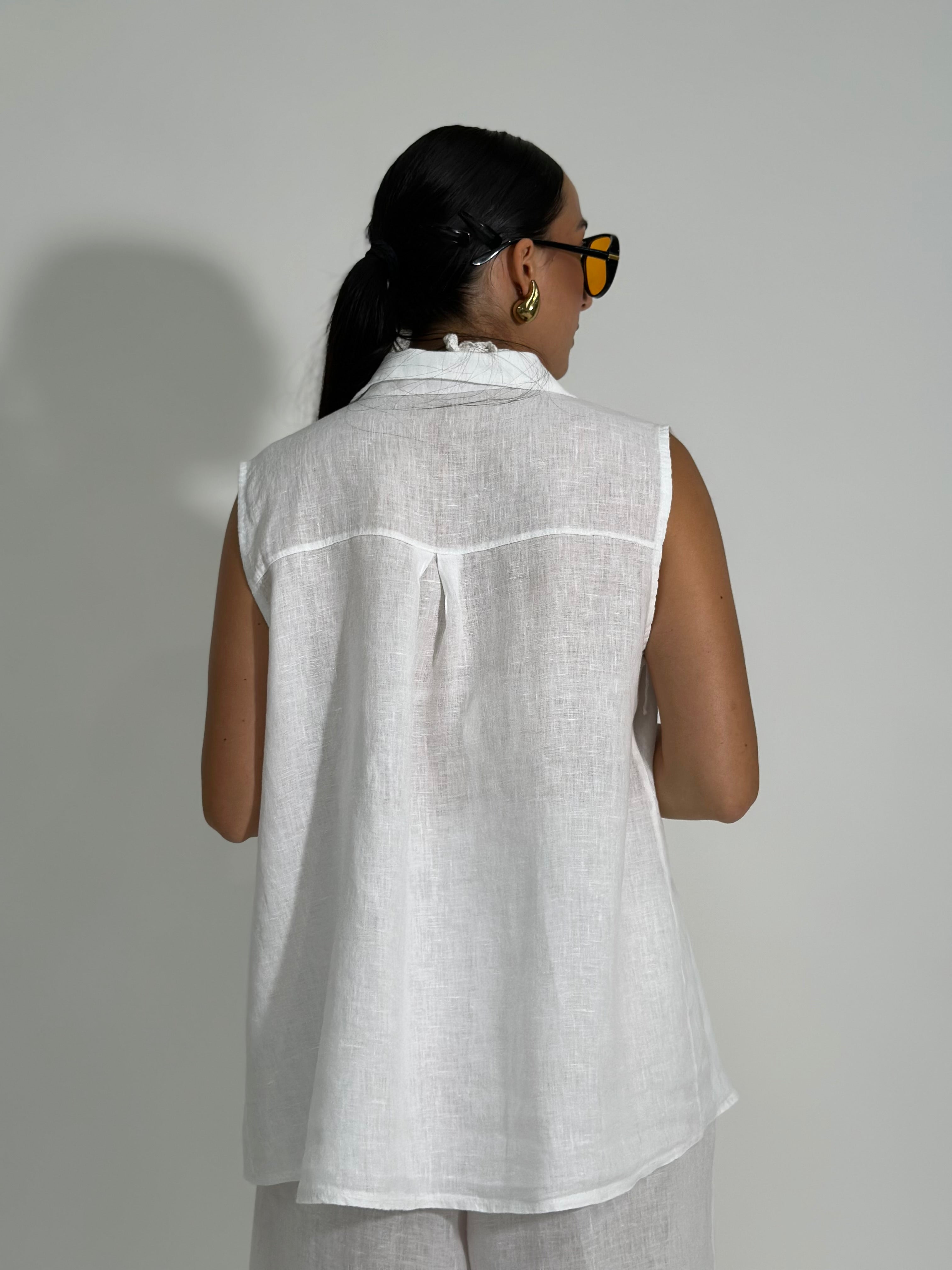 Camicia lino smanicata 5611 BIANCO