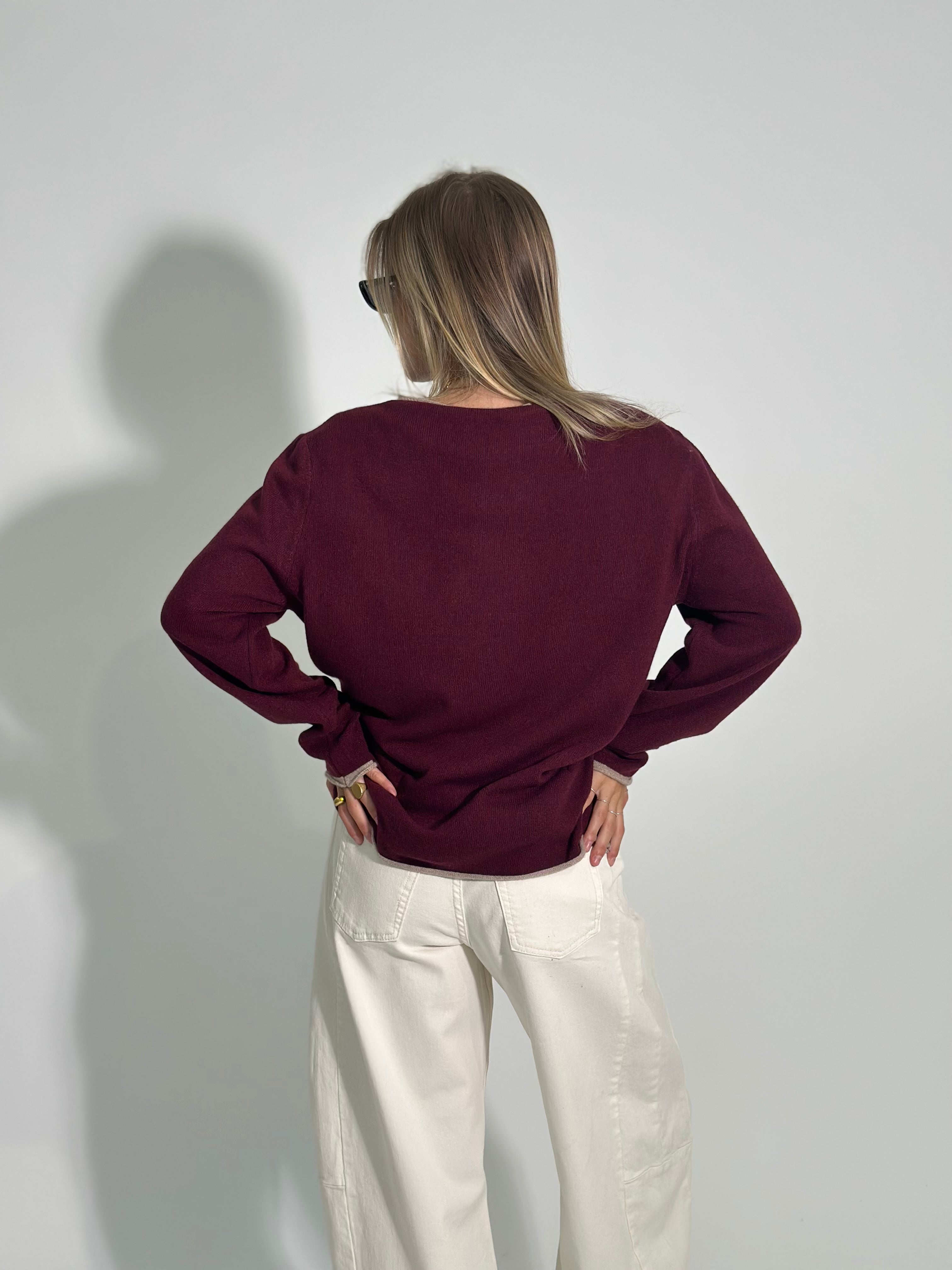 Maglia cashmere blend Bicolore 6635 BURGUNDY
