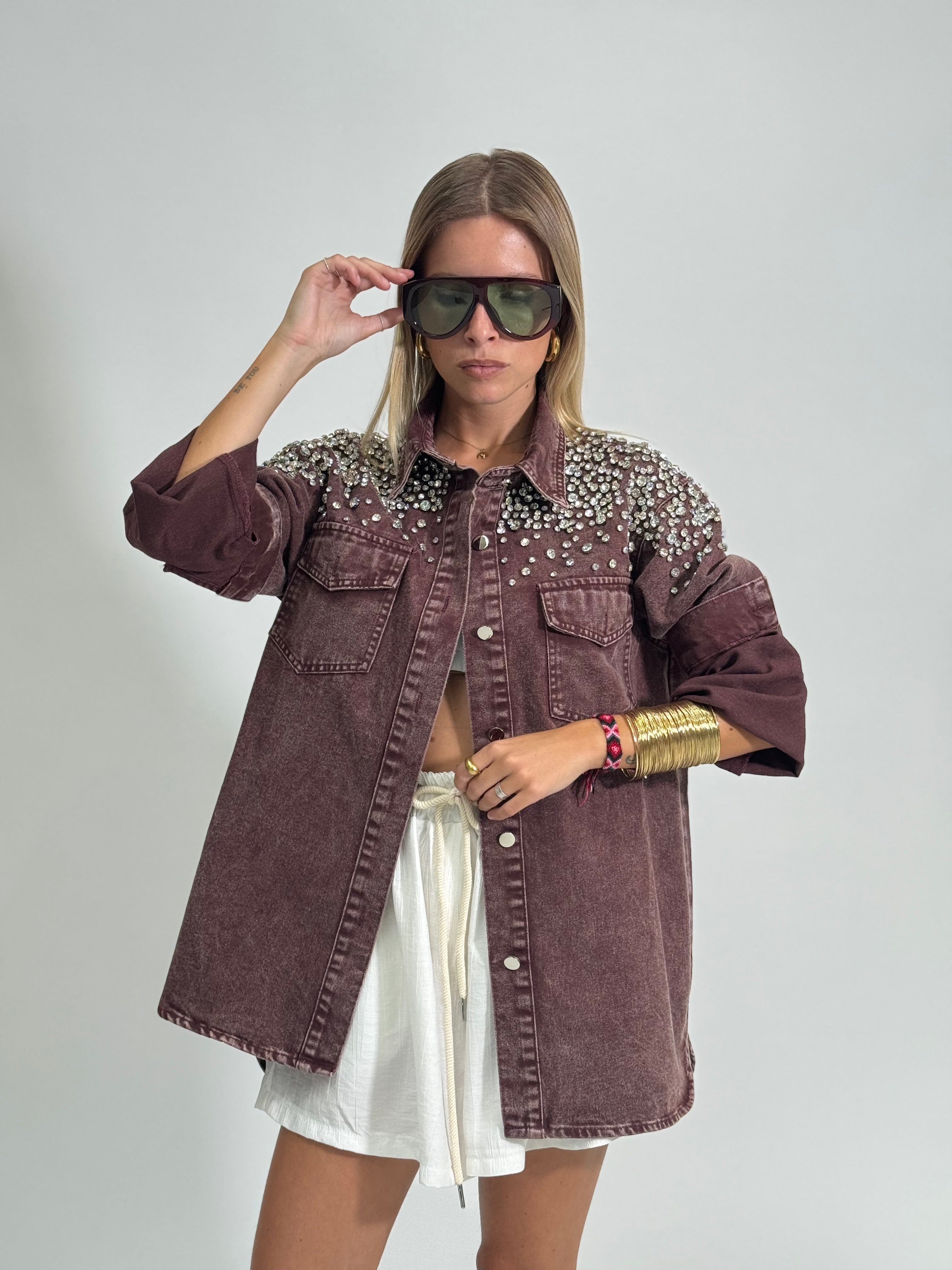 Giacca denim cristalli 2508 BORDO