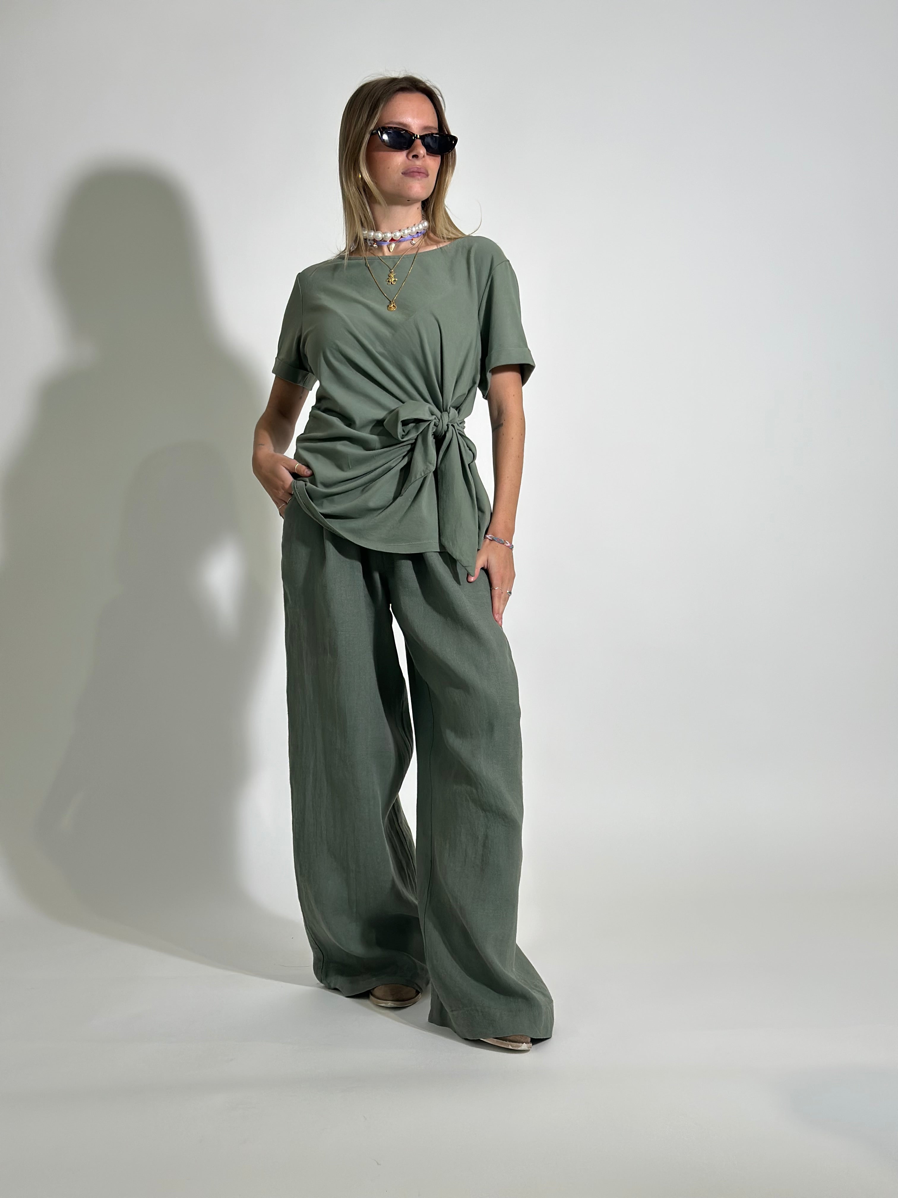 Pantalone lino 78223 VERDE