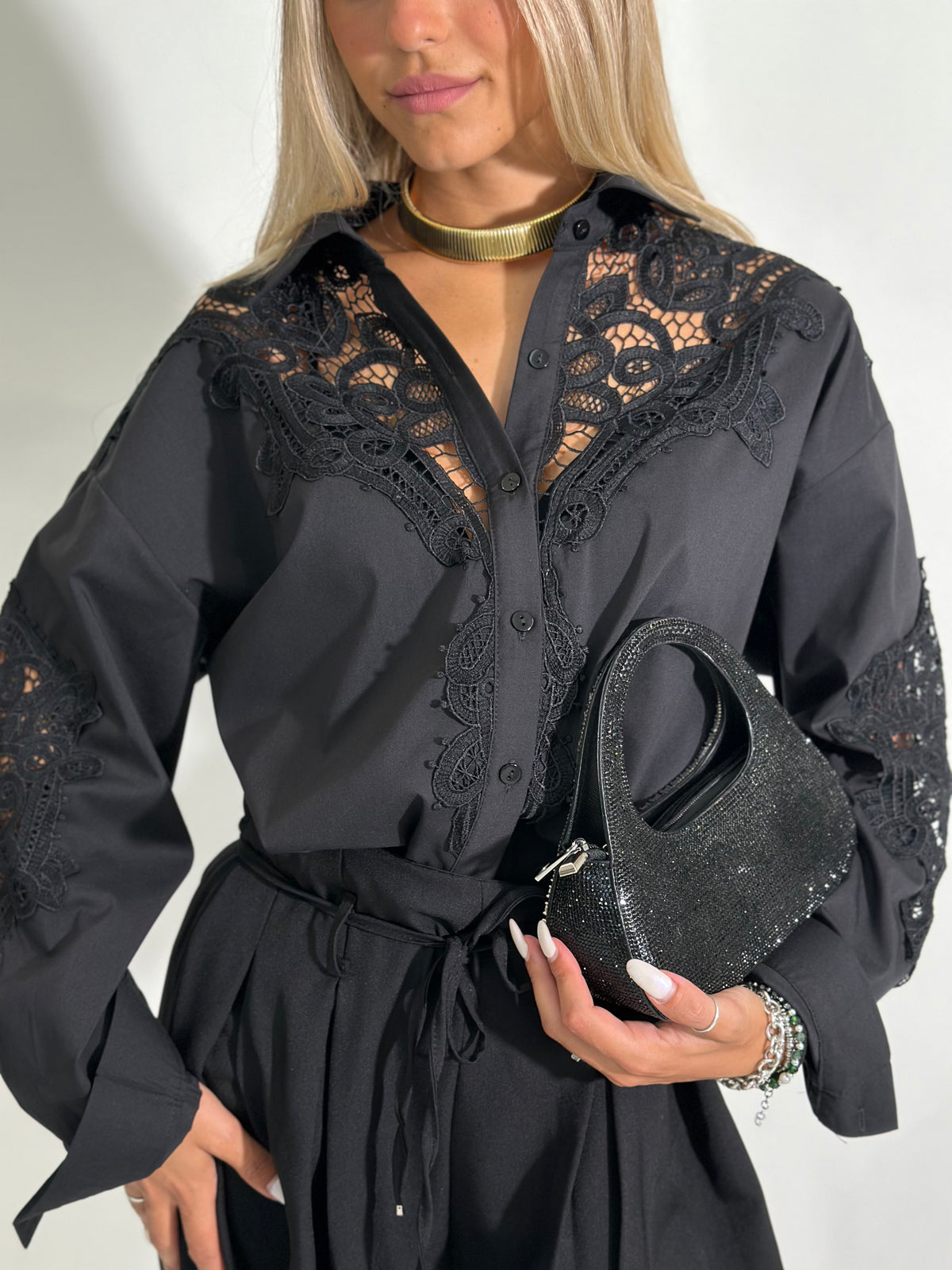 Camicia pizzo H2264 NERO