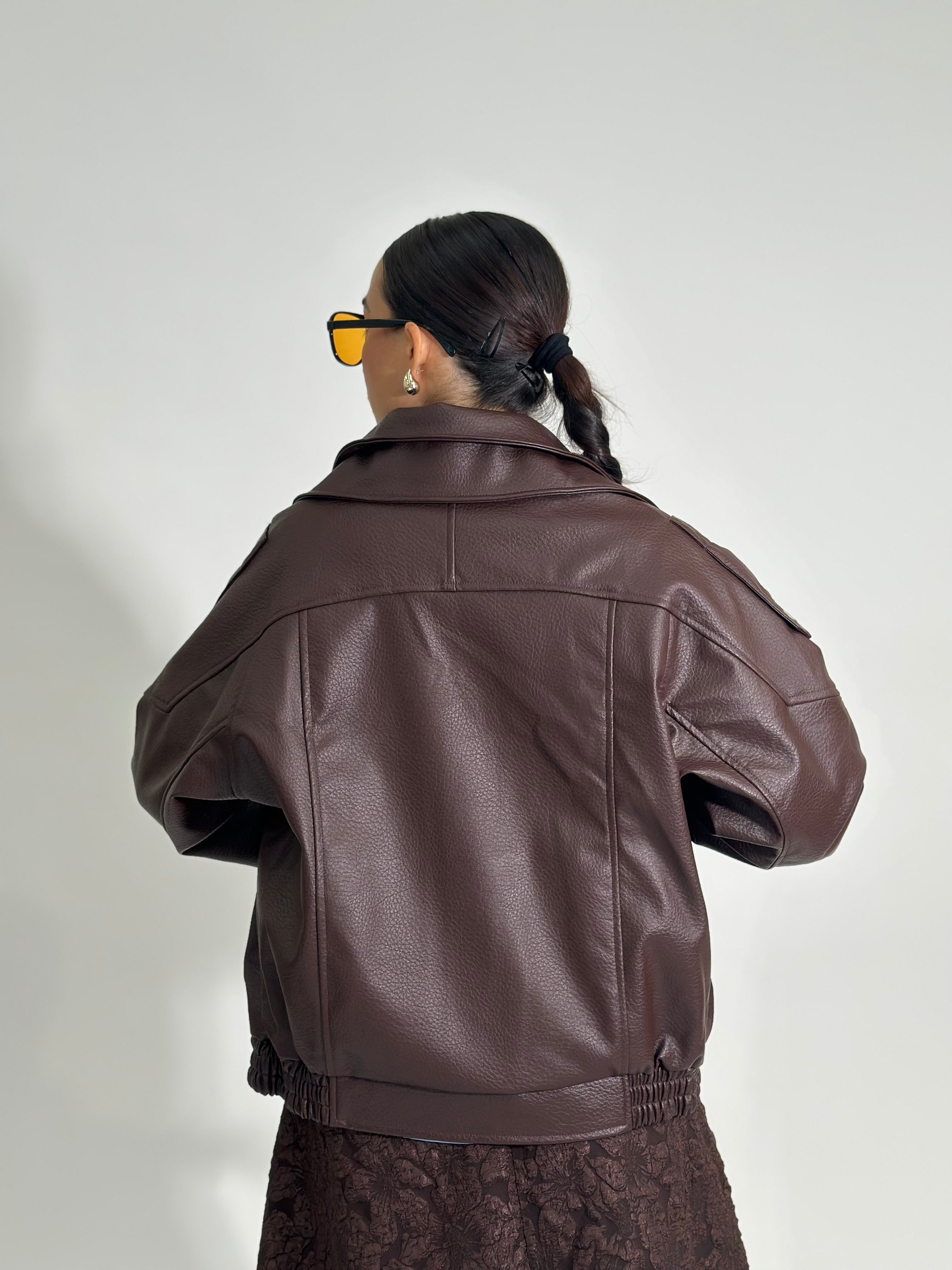 Giacca ecopelle over 8817 CIOCCOLATO