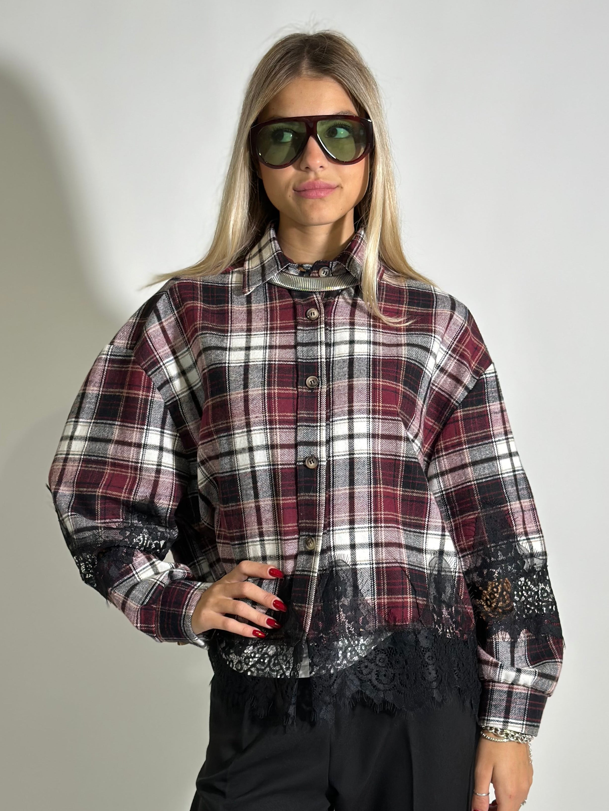 Camicia quadri pizzo 80260 BURGUNDY