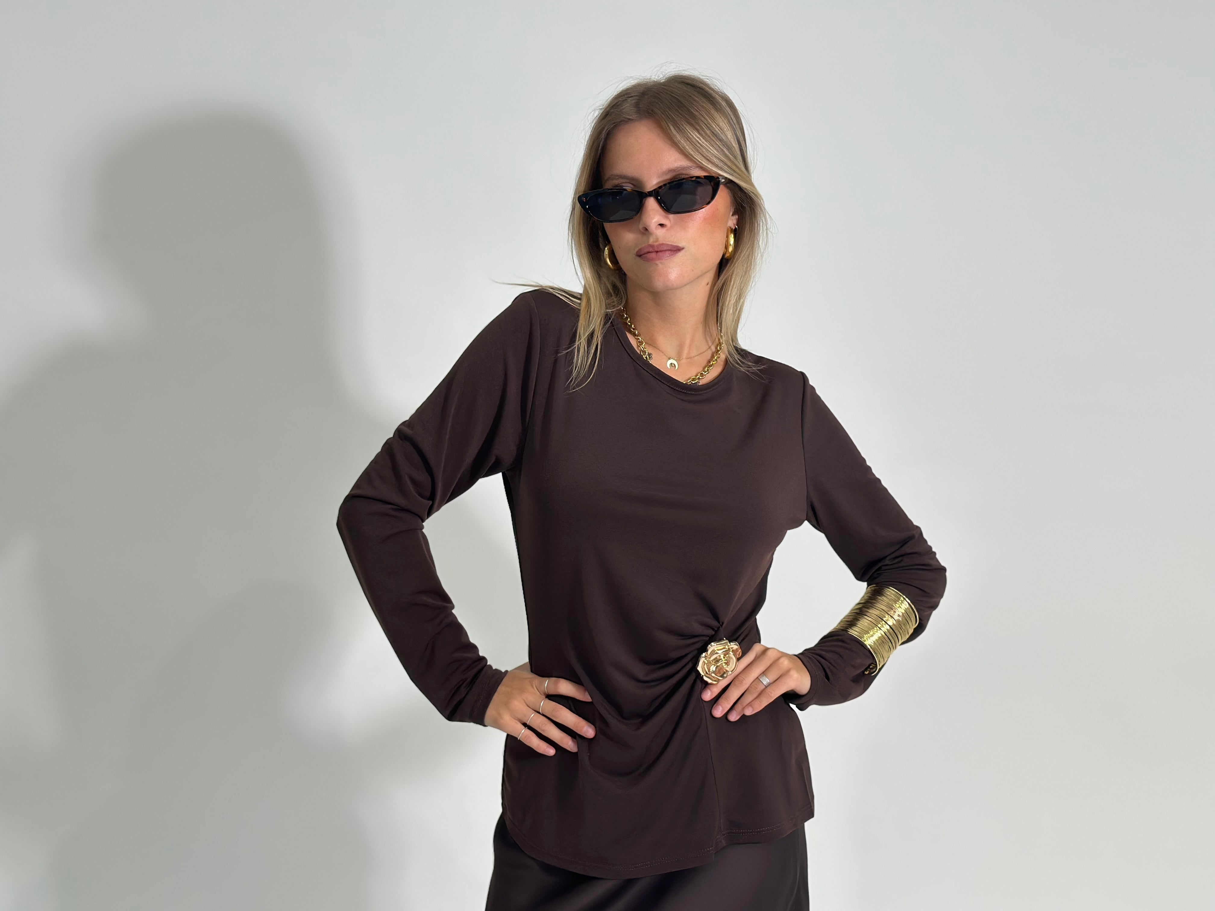 Maglia drappeggio 10367 MARRONE
