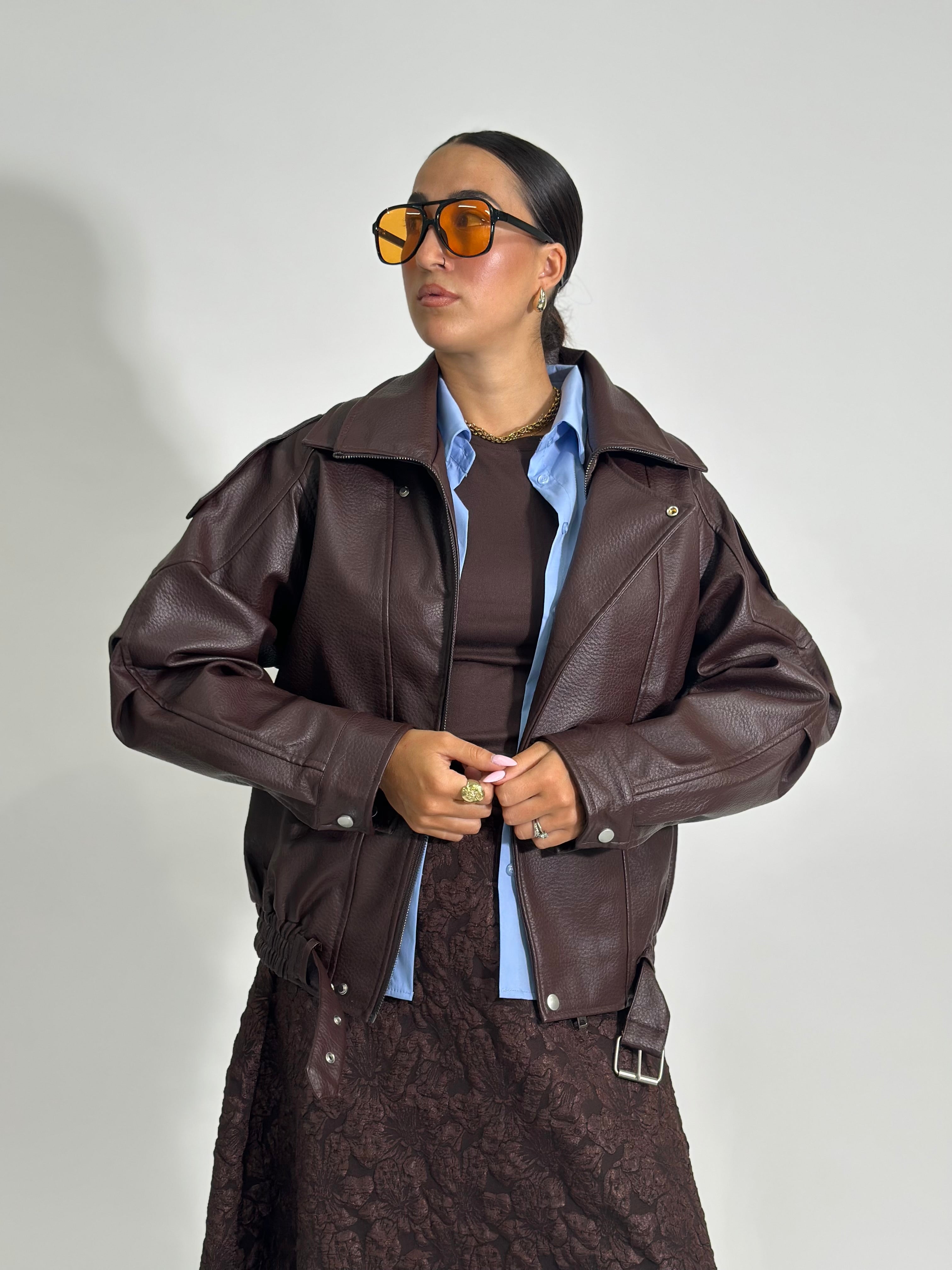 Giacca ecopelle over 8817 CIOCCOLATO