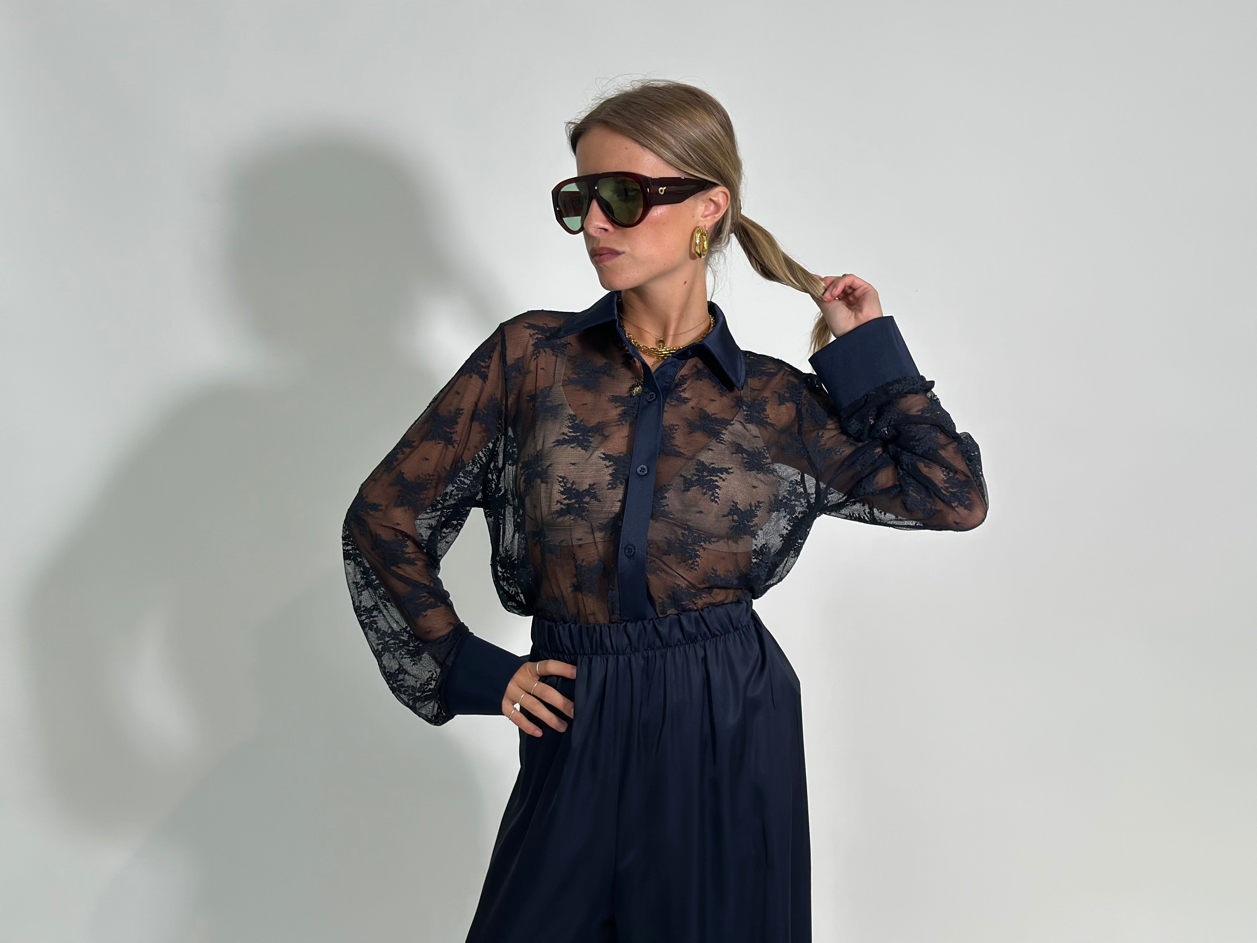 Camicia pizzo L3160 BLU