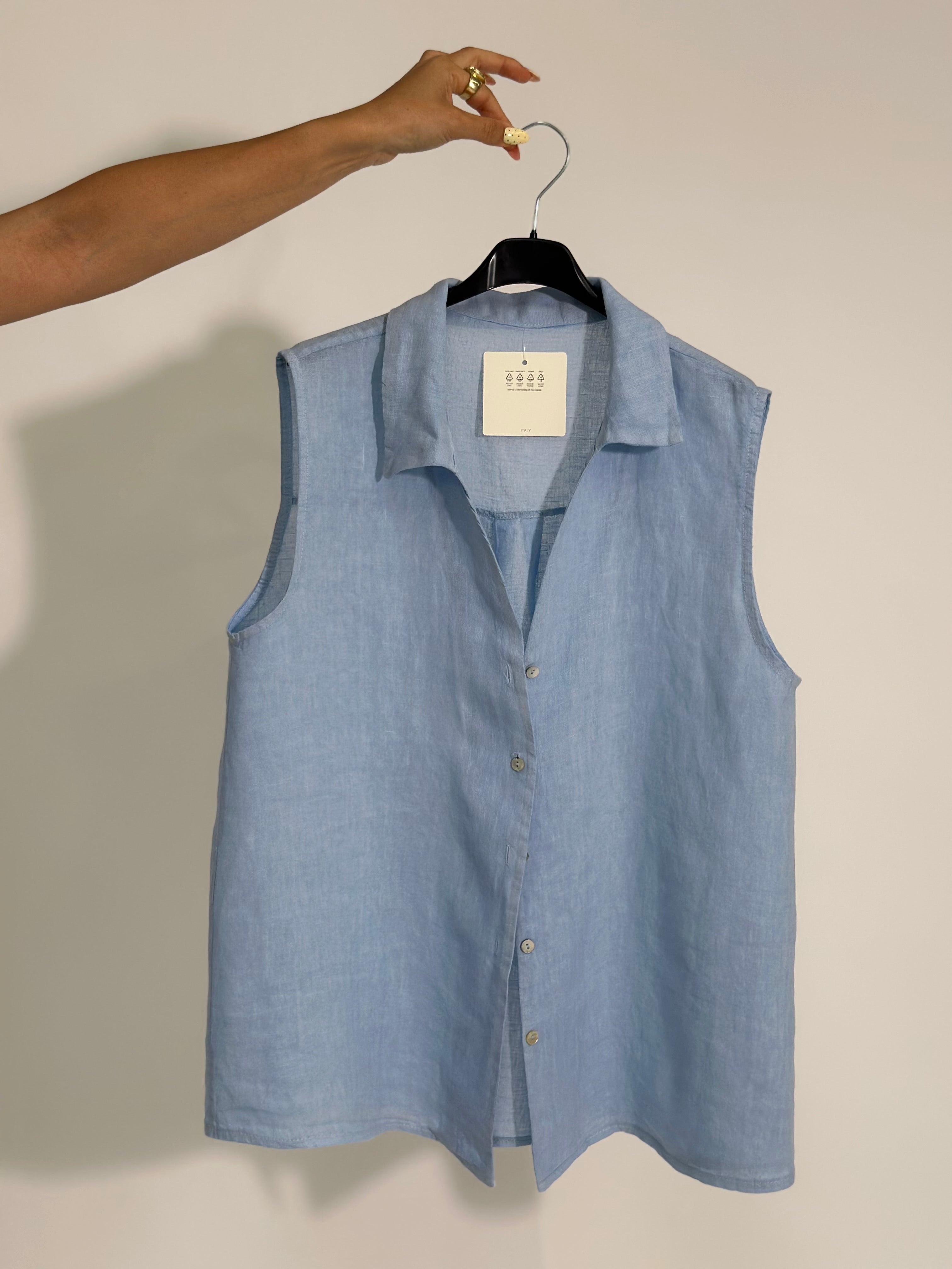 Camicia lino smanicata 5611 AZZURRO