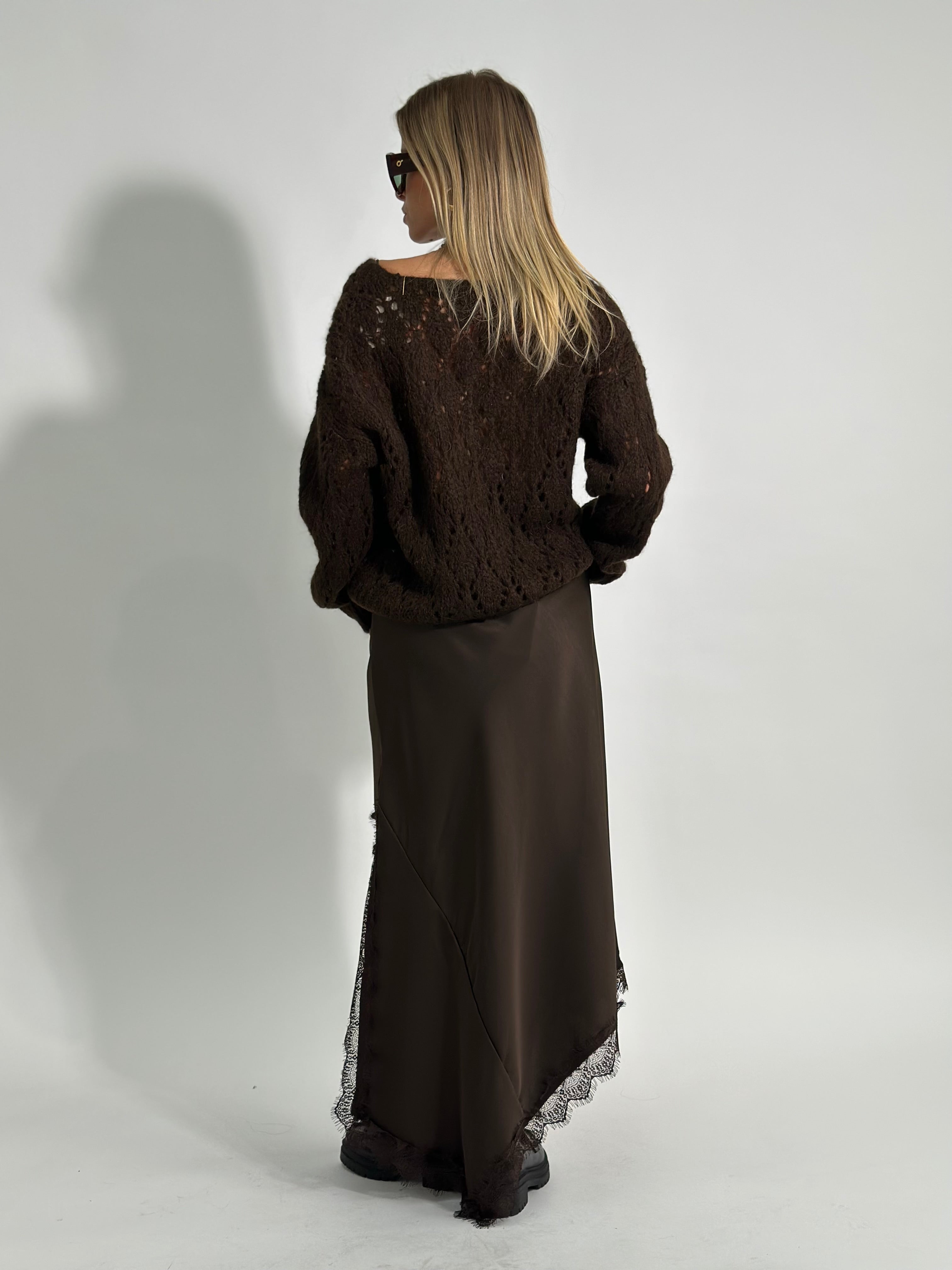 Gonna satin pizzo 19650 MARRONE