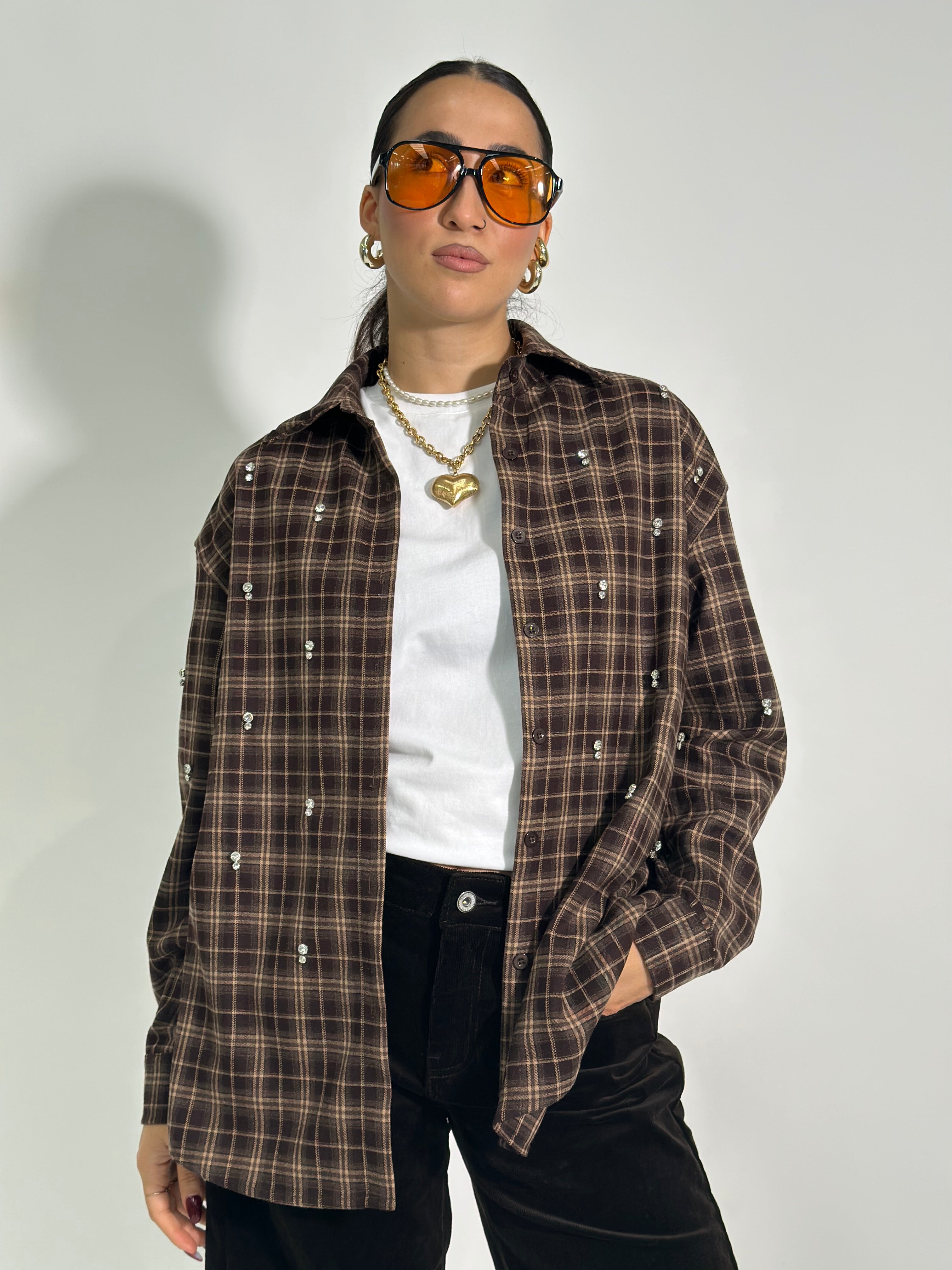 Camicia check cristalli 2538 MORO