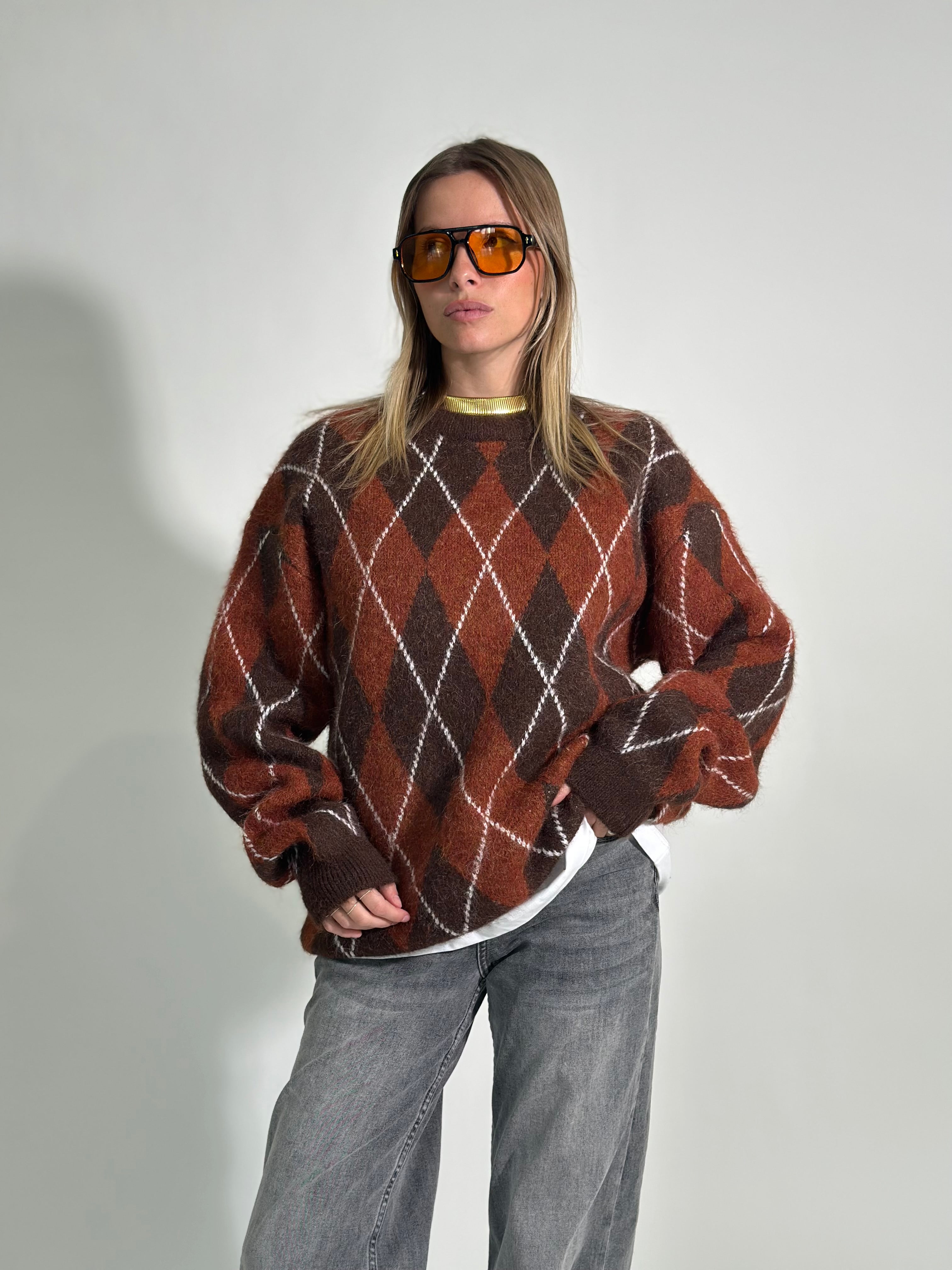 Maglia fluffy rombi 6651 CIOCCO