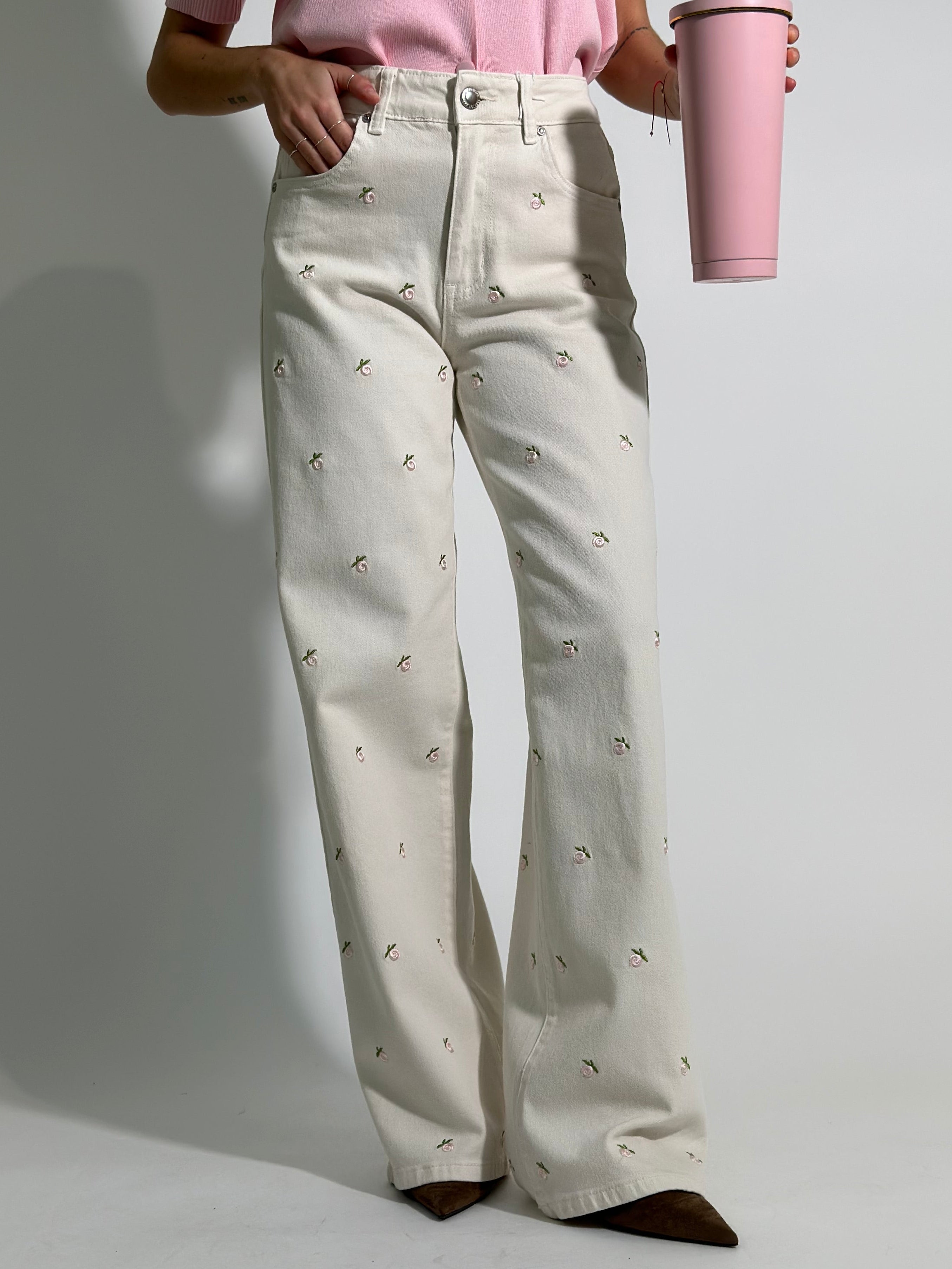 Jeans ricamo rose 5387-38 ECRU'