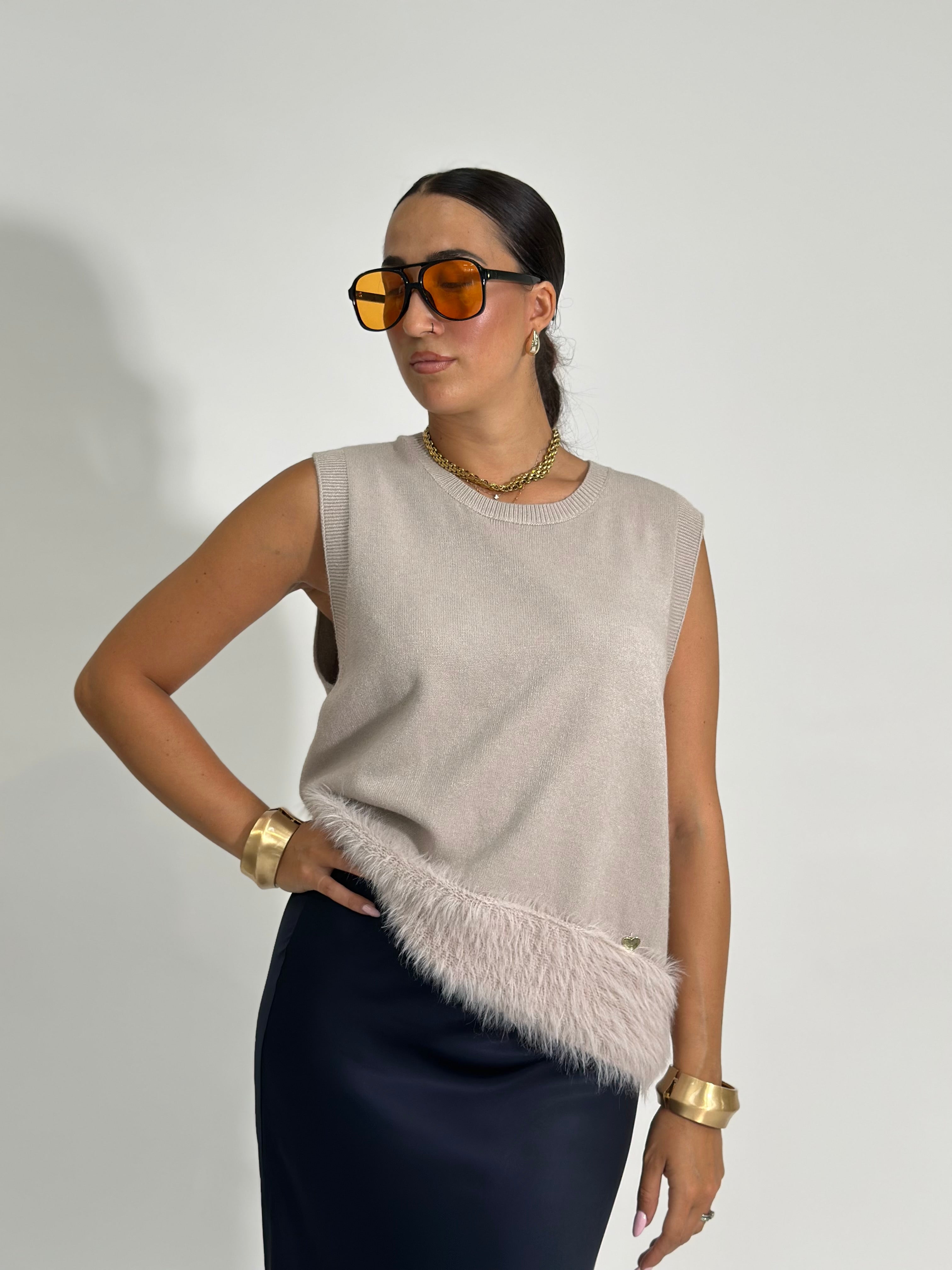Maglia smanicata J28116 TAUPE