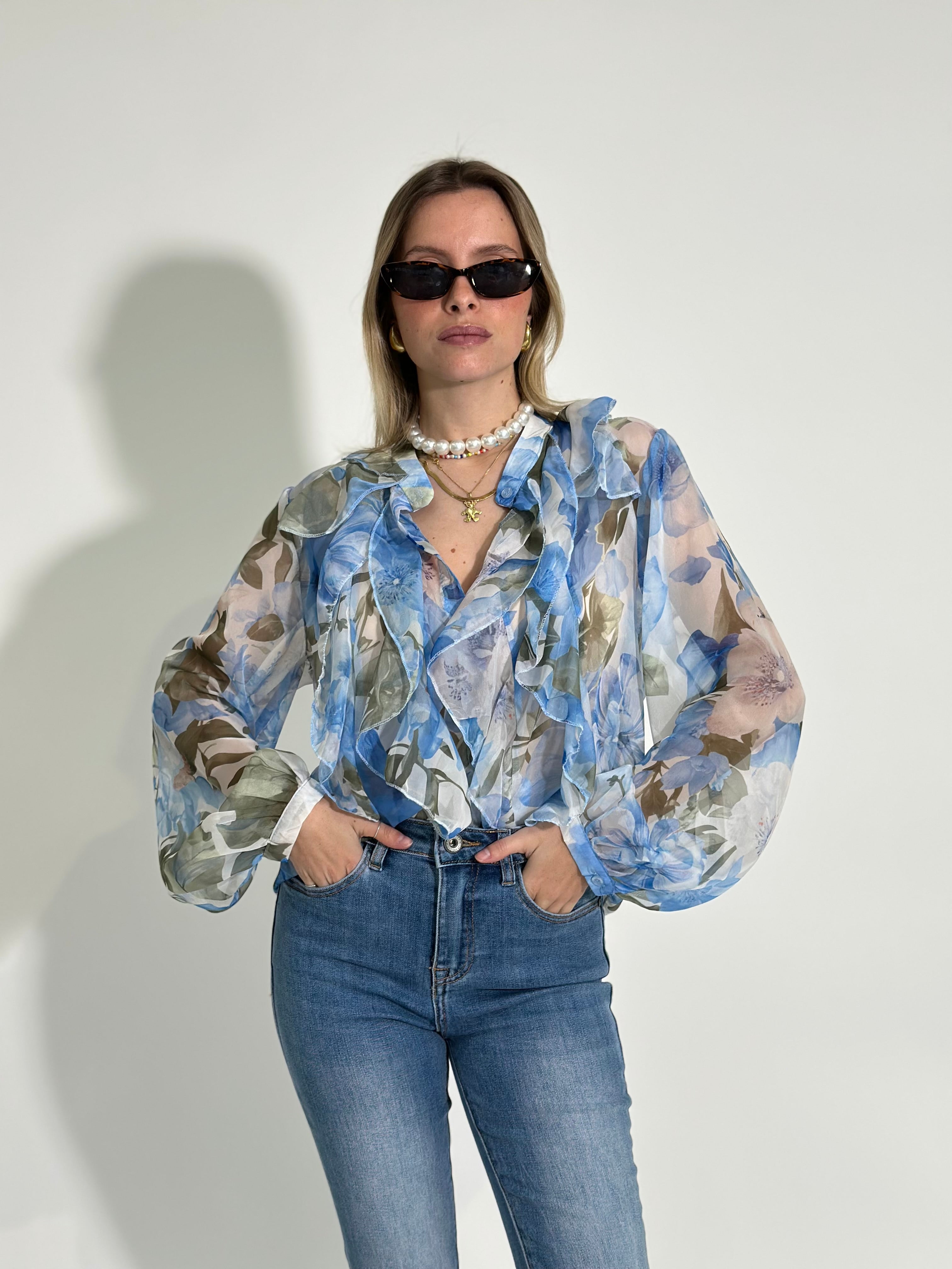 Camicia fiori 3692 AZZURRO