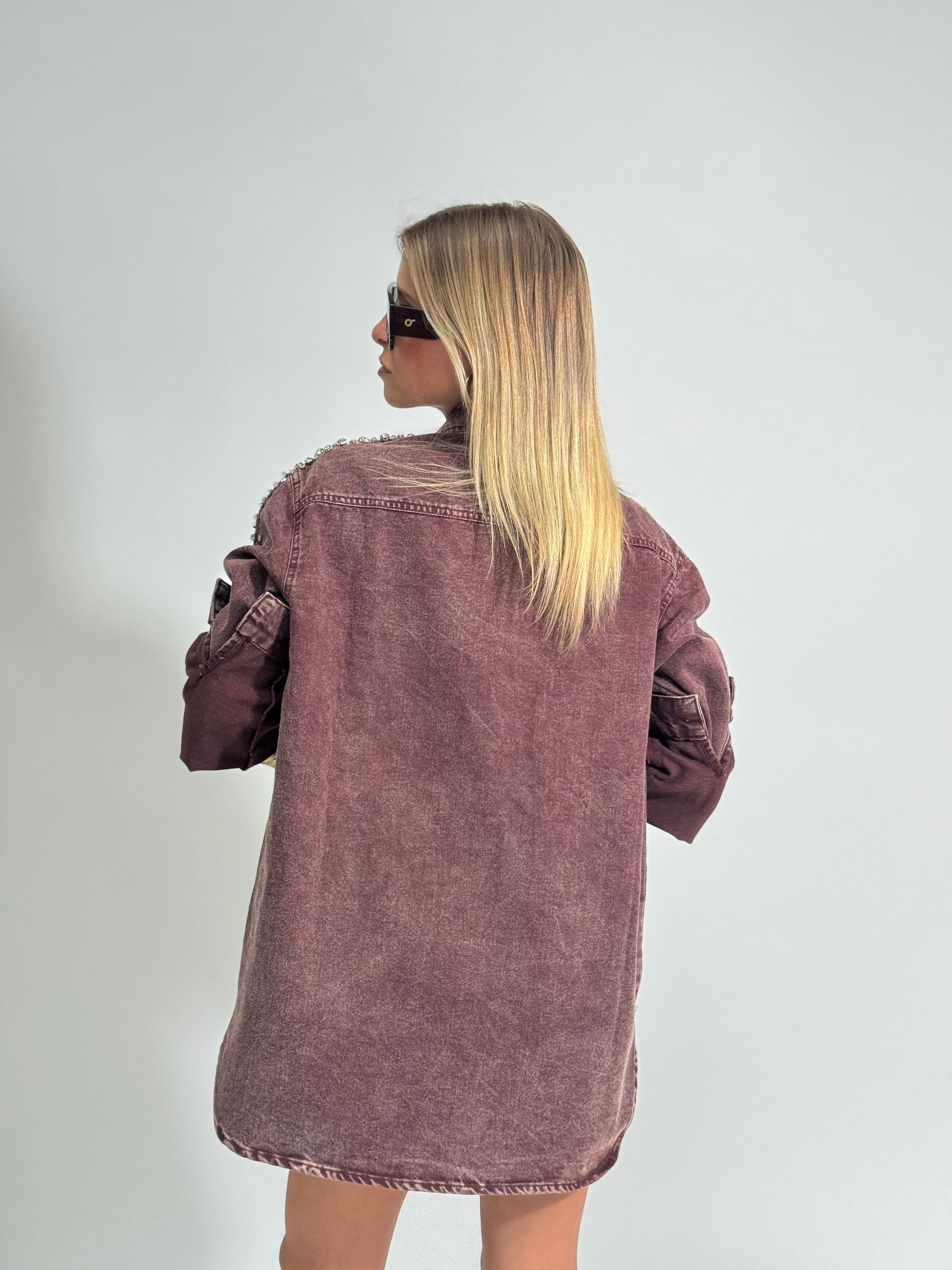 Giacca denim cristalli 2508 BORDO