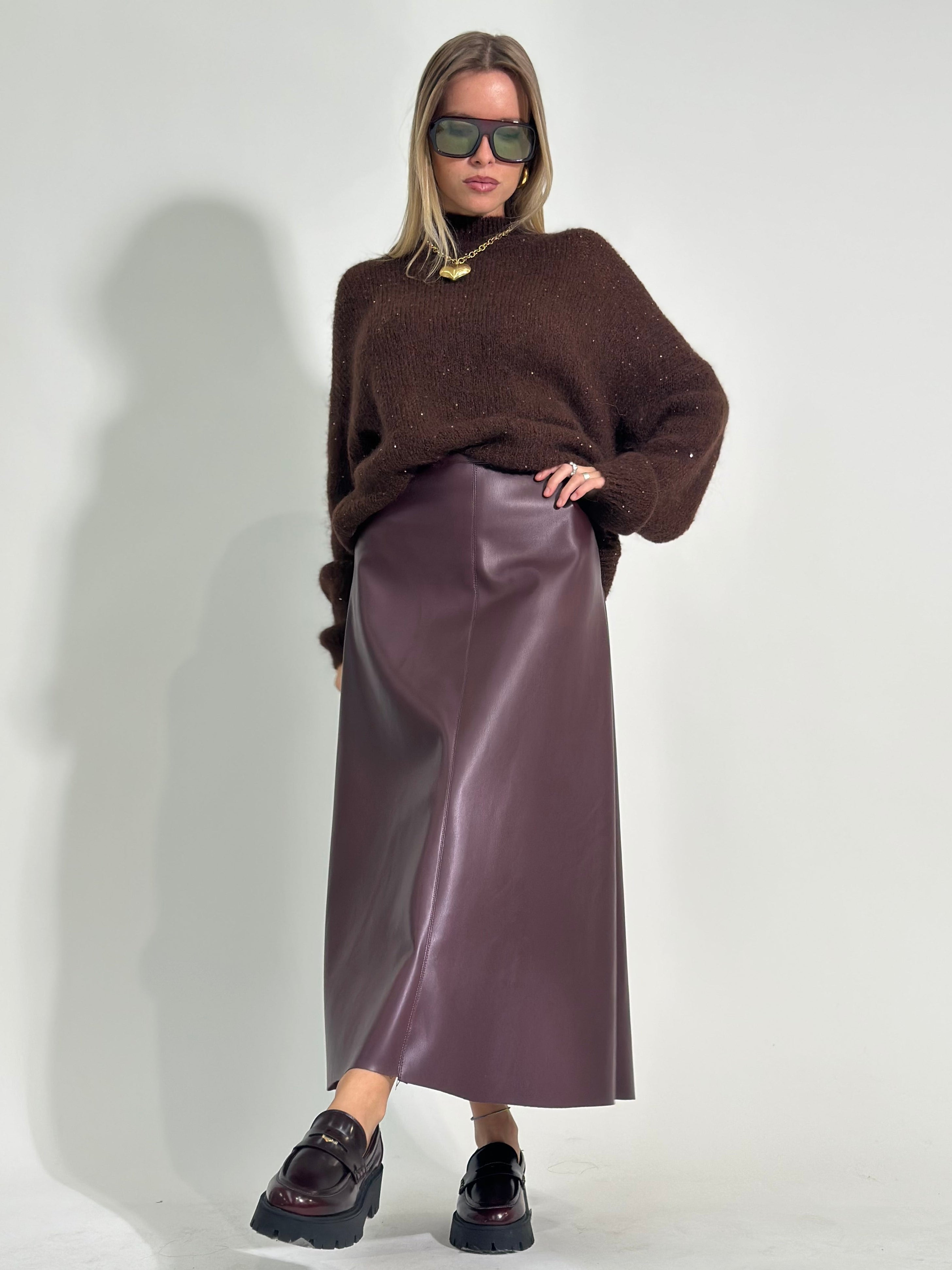 Gonna ecopelle 8066 BURGUNDY