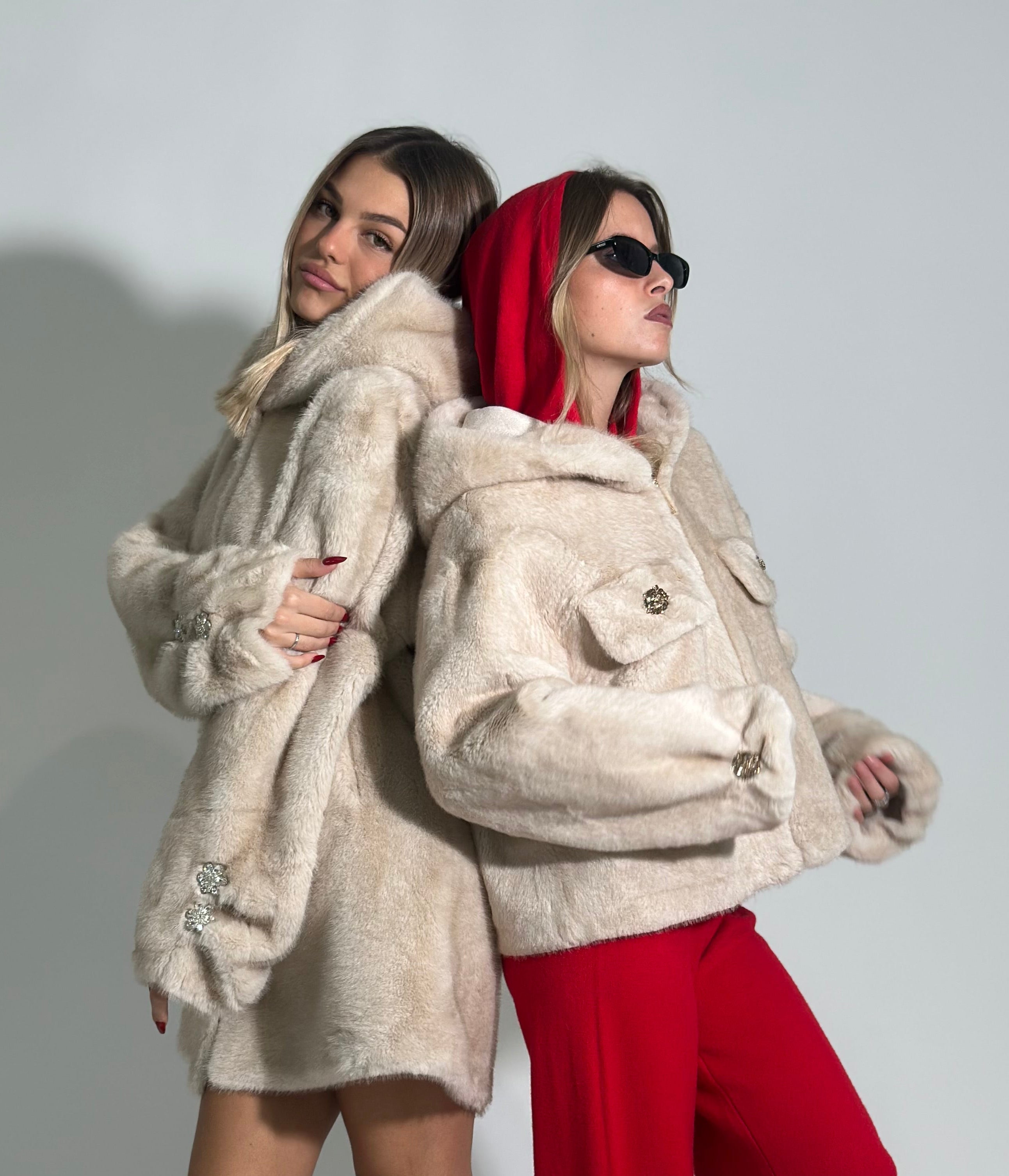 Pelliccia midi bottone gioiello 0263 BEIGE