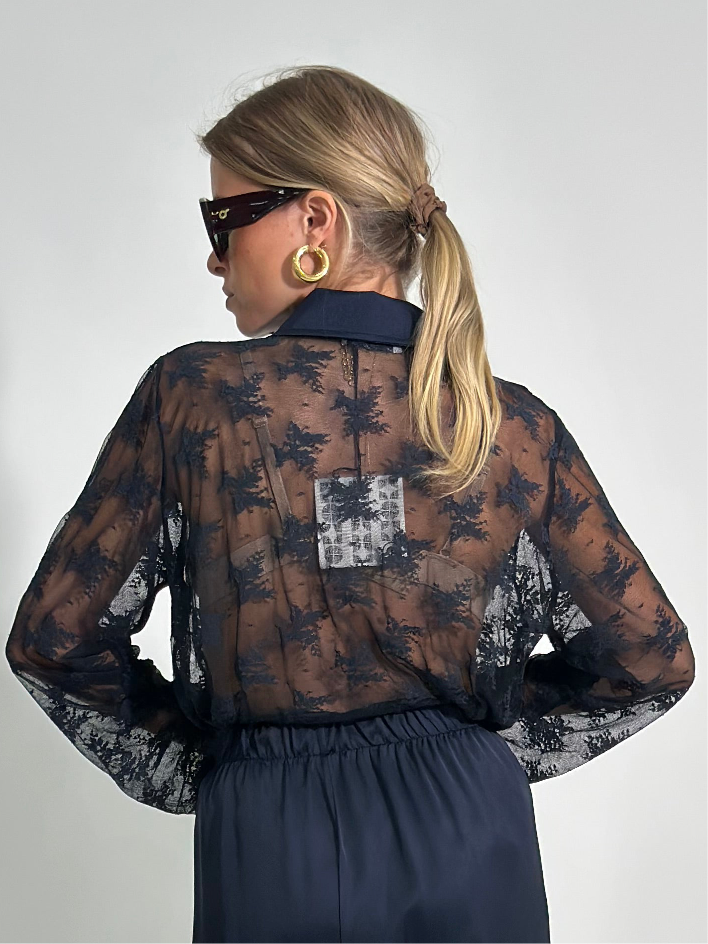 Camicia pizzo L3160 BLU