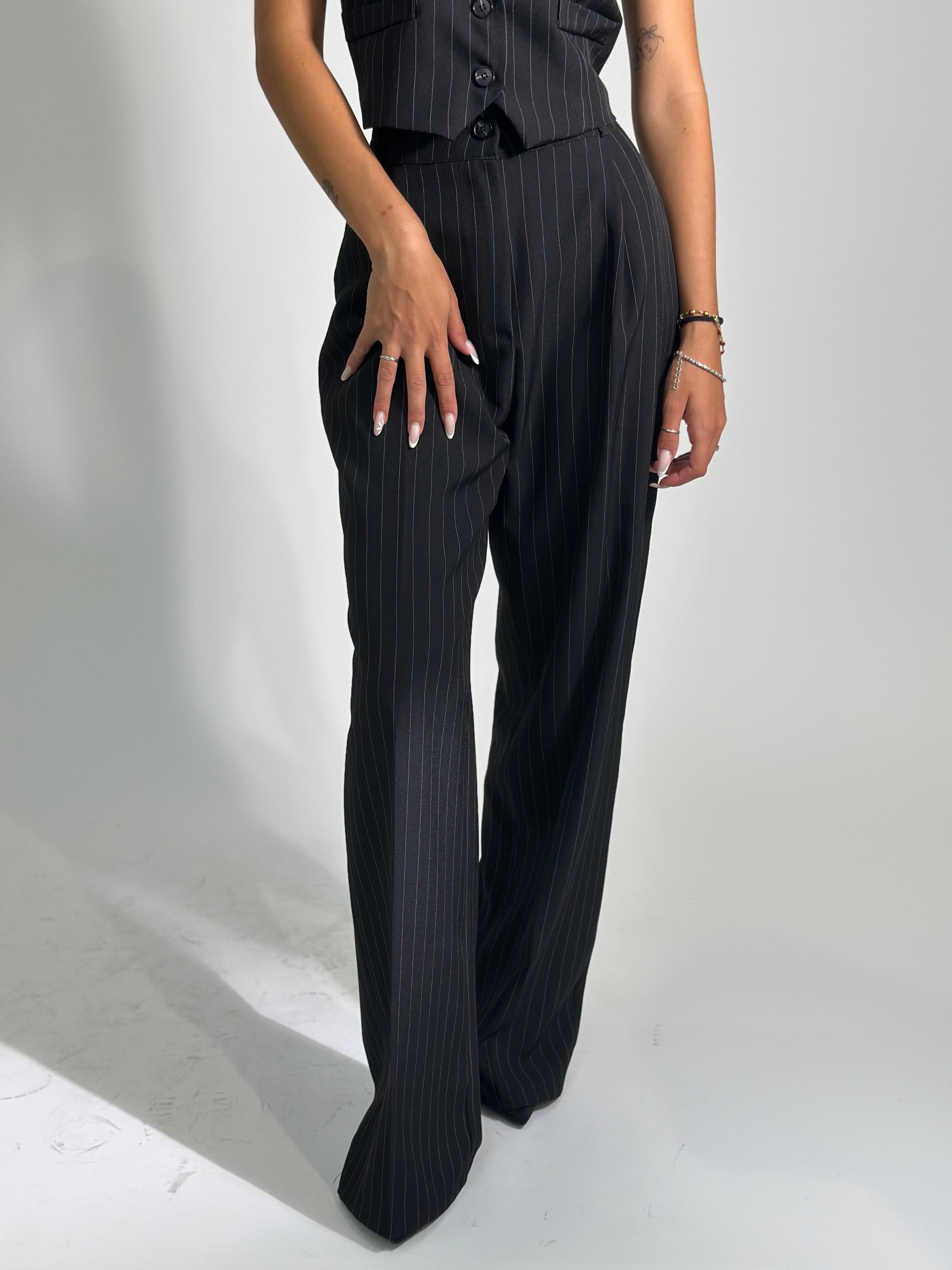 Completo gilet gessato 35755 NERO