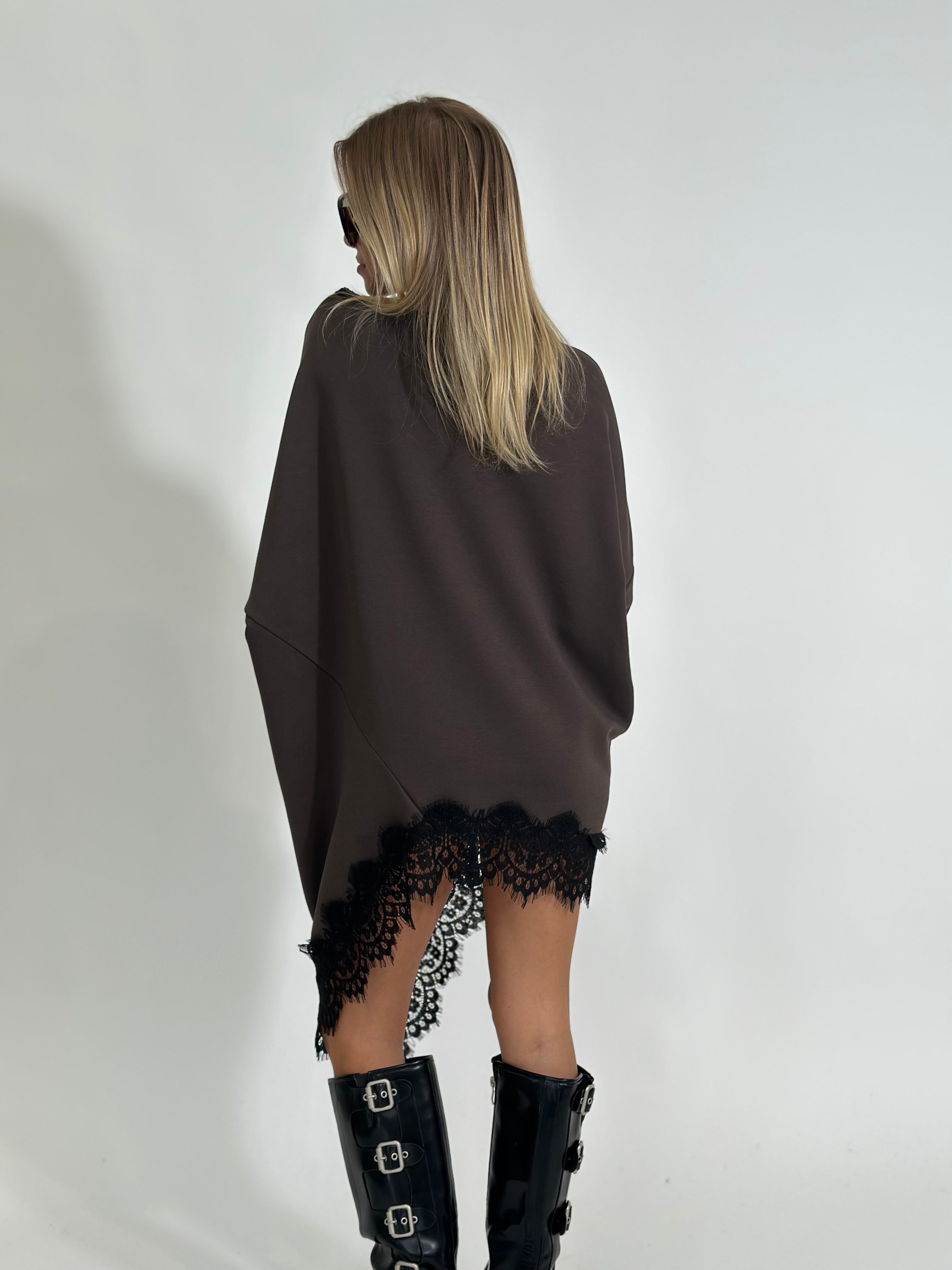 Felpa asimmetrica pizzo 80292 MORO