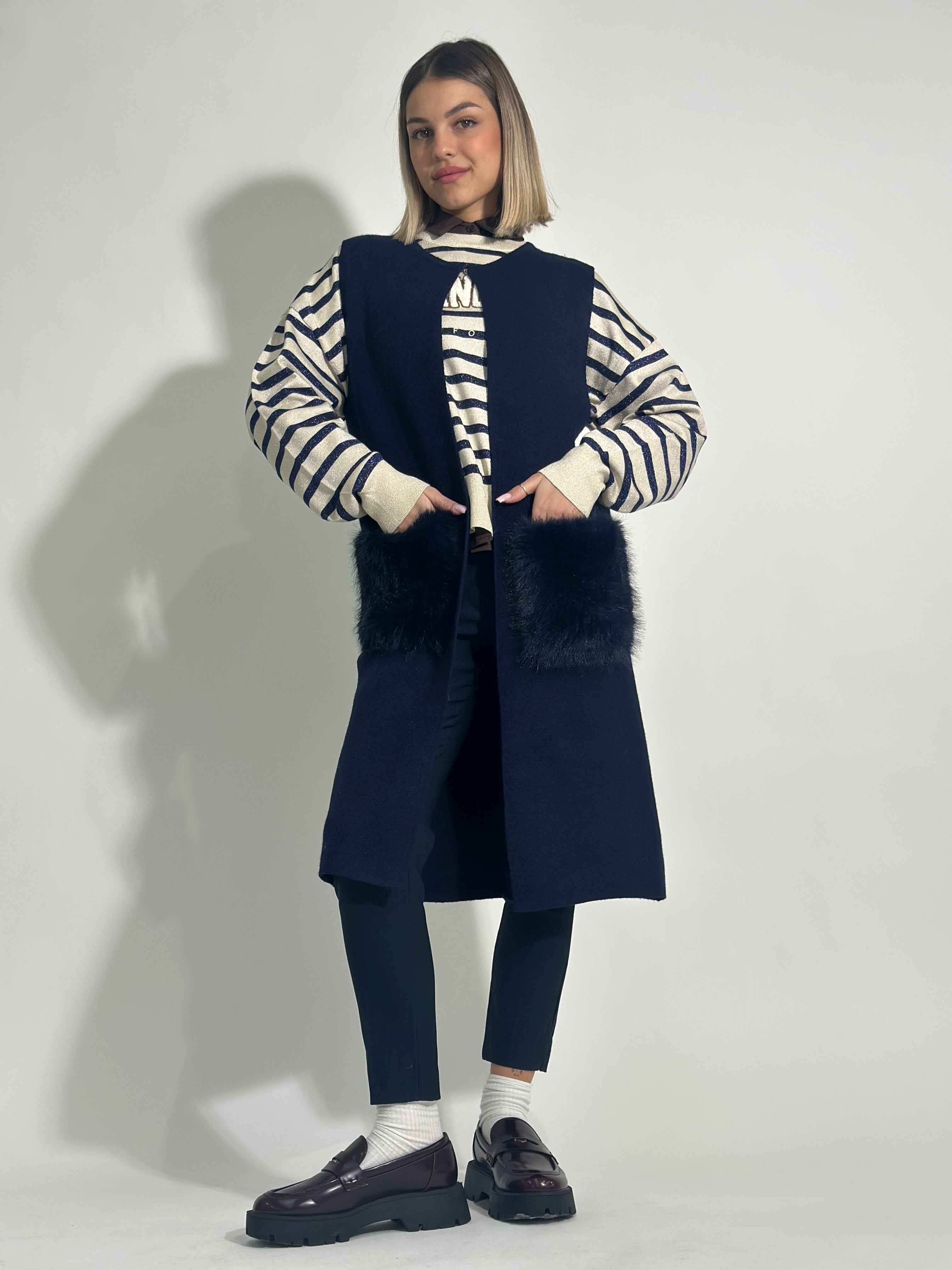 Maglia gilet maxi fluffy C689