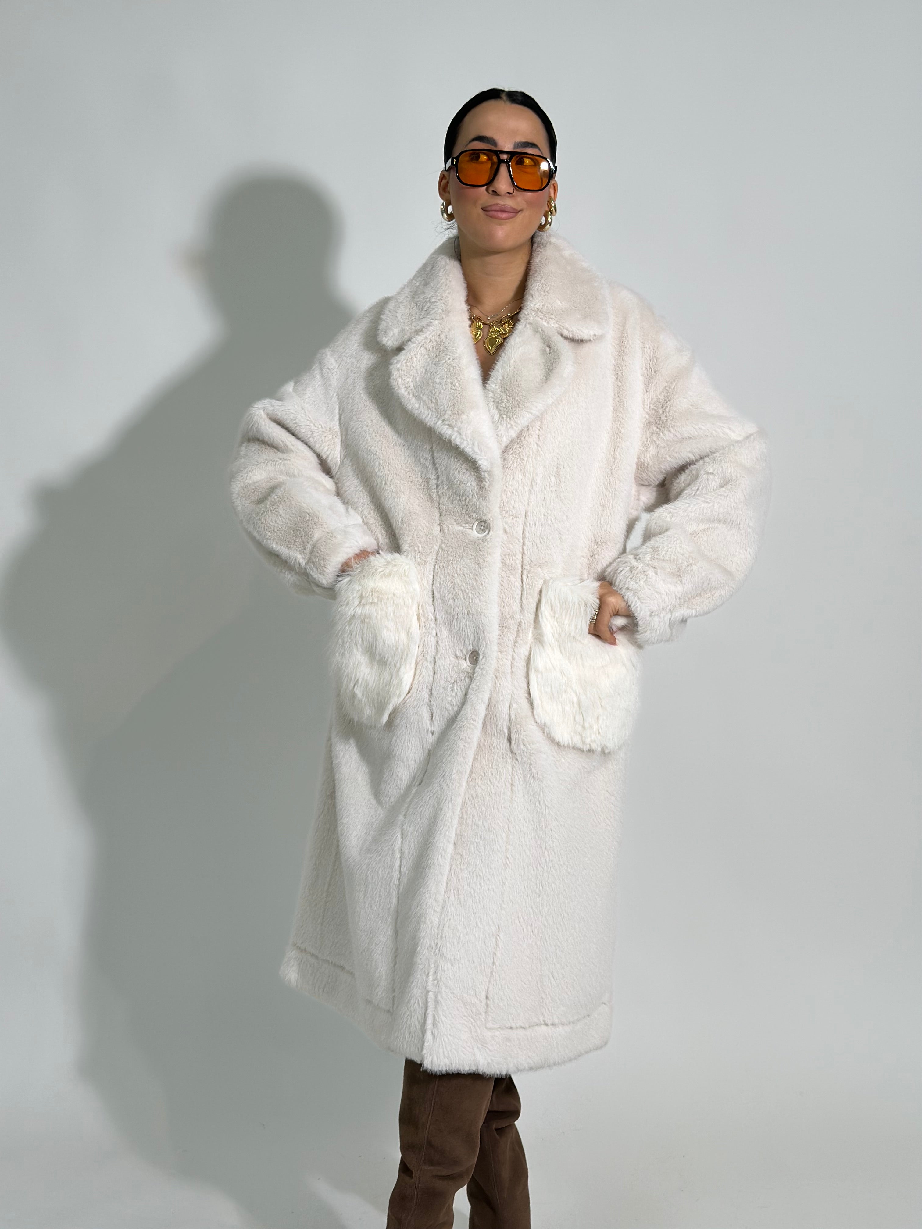 Cappotto double pelliccia TR8556 BIANCO