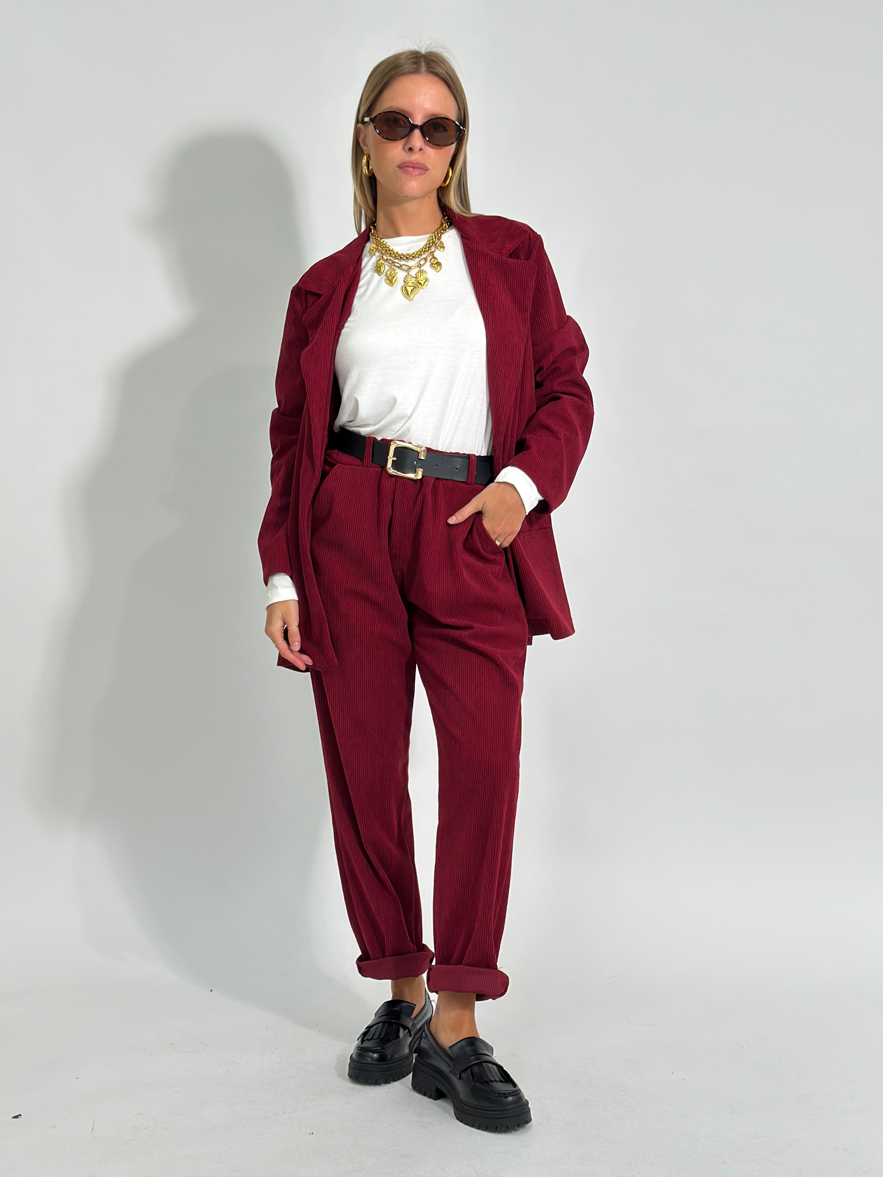 Pantalone velluto cintura 25337BURGUNDY